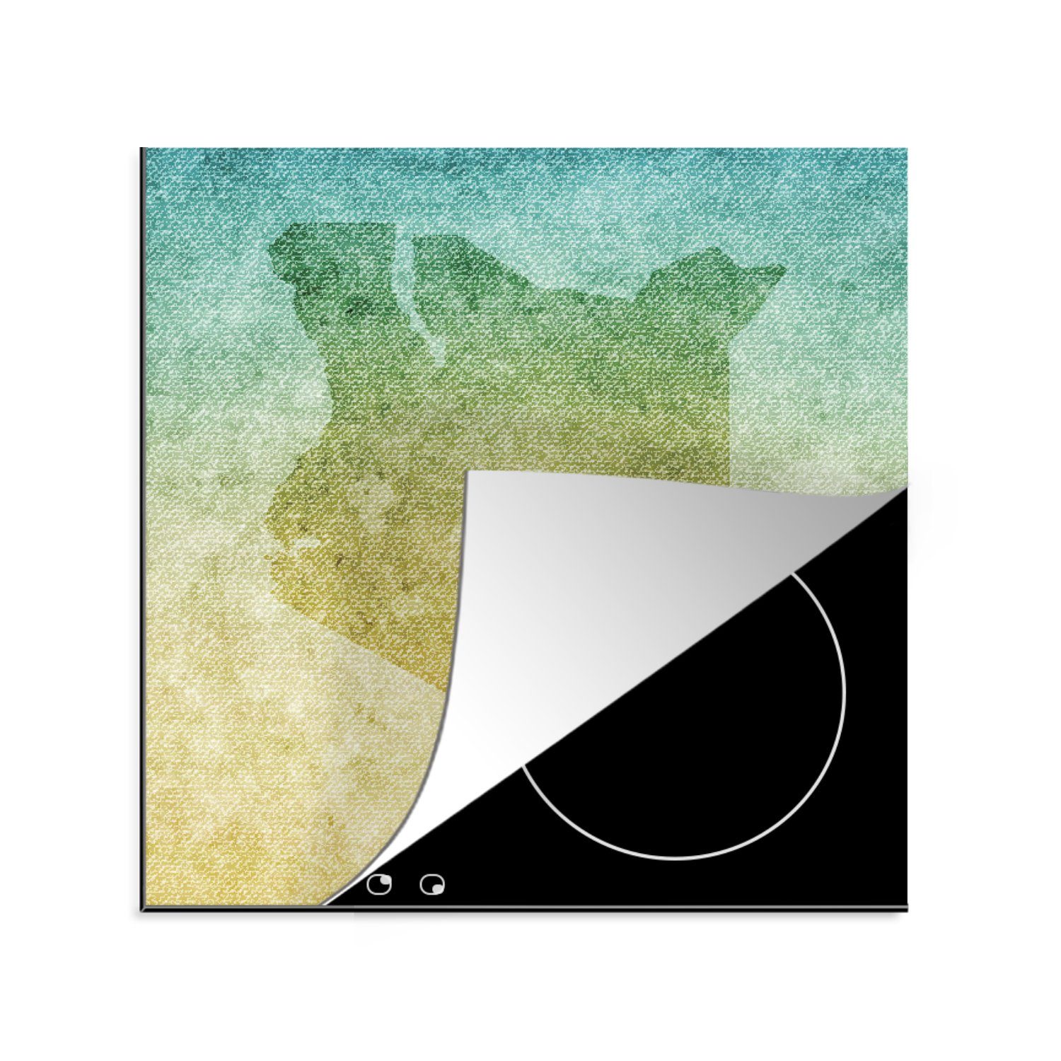 MuchoWow Herdblende-/Abdeckplatte Illustration von Kenia auf einer Grunge-Leinwand Textur, Vinyl, (1 tlg), 78x78 cm, Ceranfeldabdeckung, Arbeitsplatte für küche