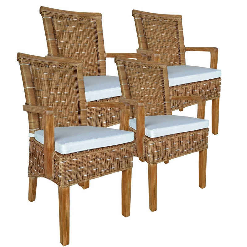Casamia Esszimmerstuhl Esszimmer Stühle Set mit Armlehnen 4 Stück Rattanstühle braun Perth Ko