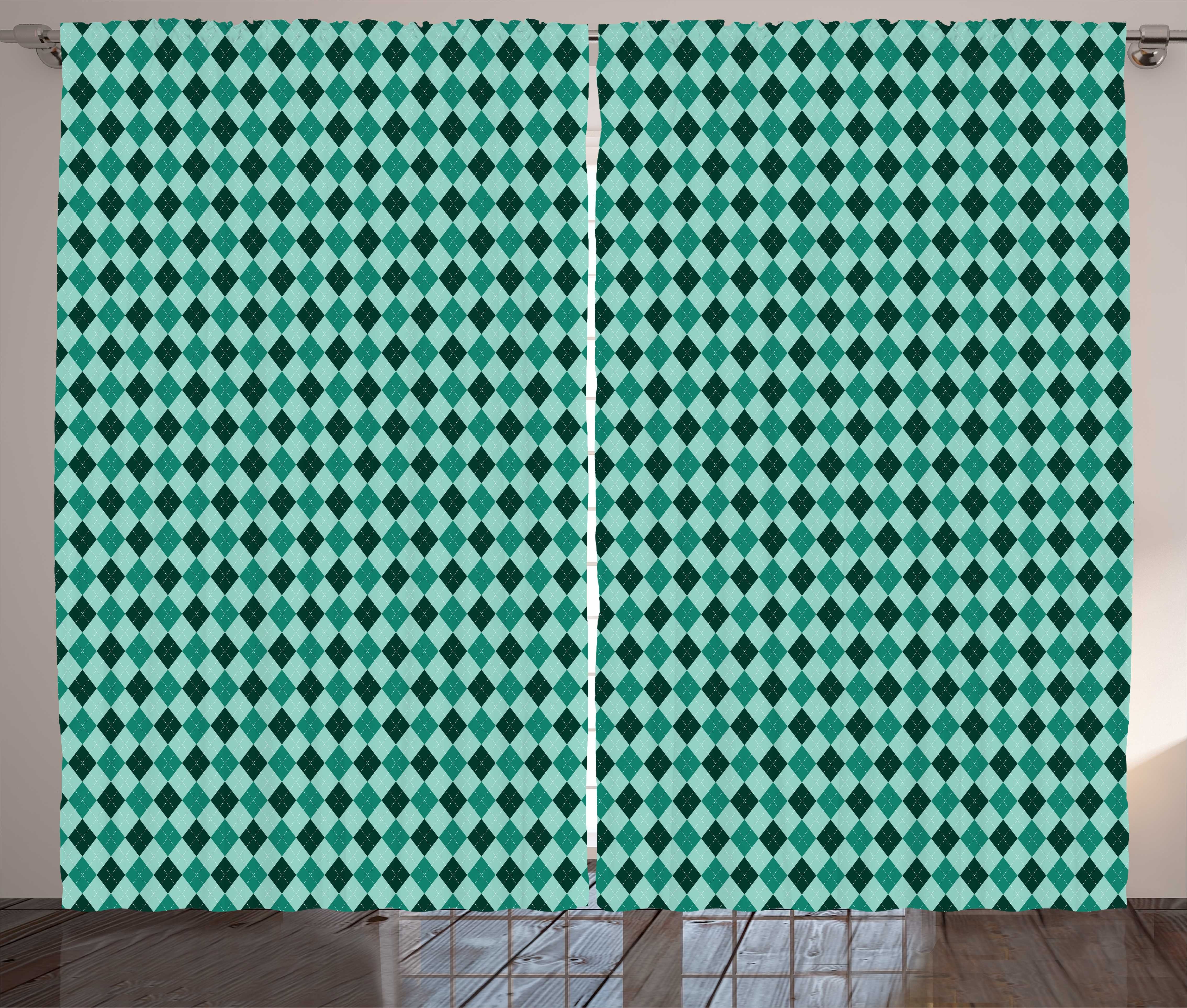 Gardine Schlafzimmer Kräuselband Vorhang mit Schlaufen und Haken, Abakuhaus, Dunkelgrün Argyle Inspired Pattern