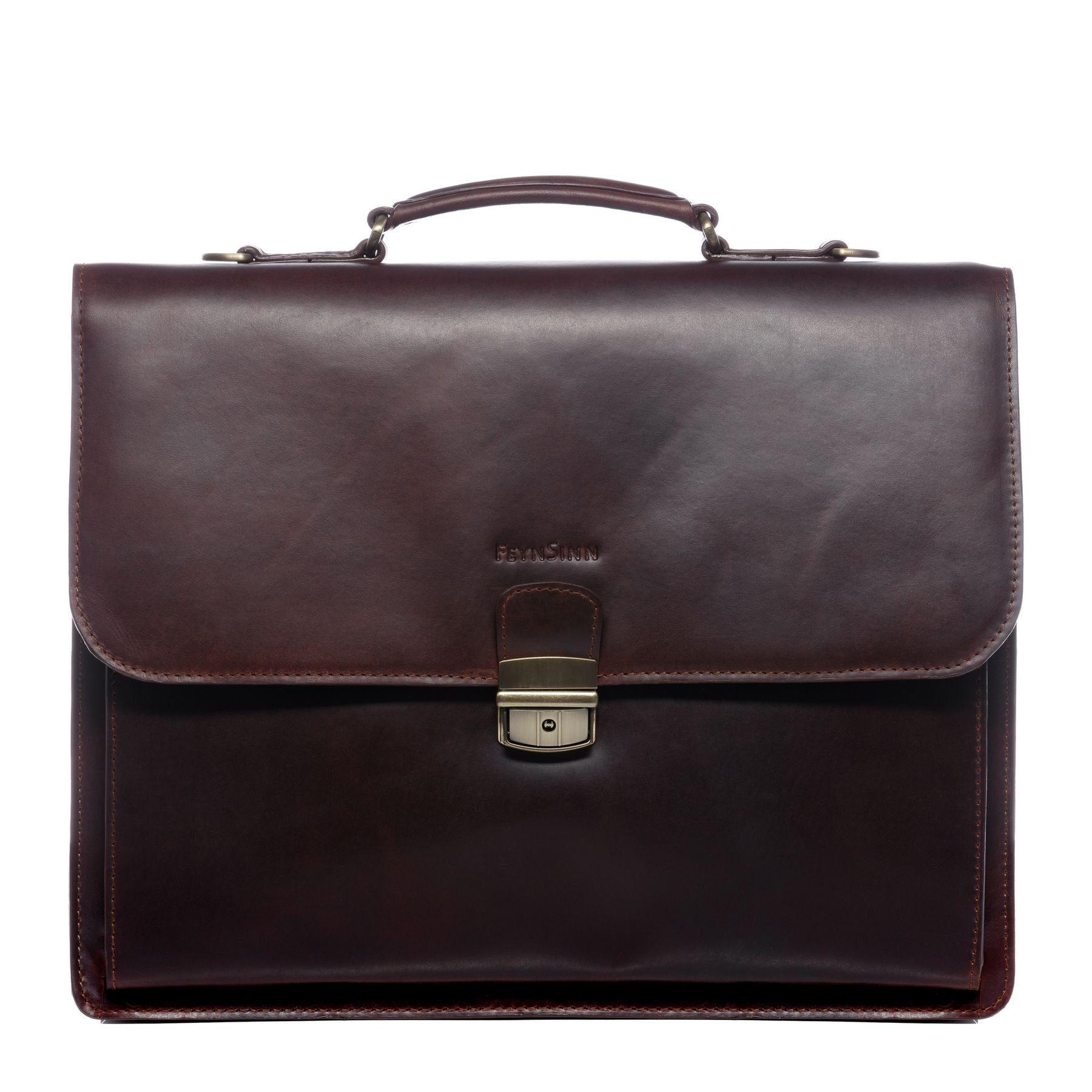 FEYNSINN Laptoptasche echt Leder Aktentasche 15 Zoll Laptop Fach braun, Laptoptasche 15,4 Zoll, Aktentasche Echtleder Herren braun-cognac