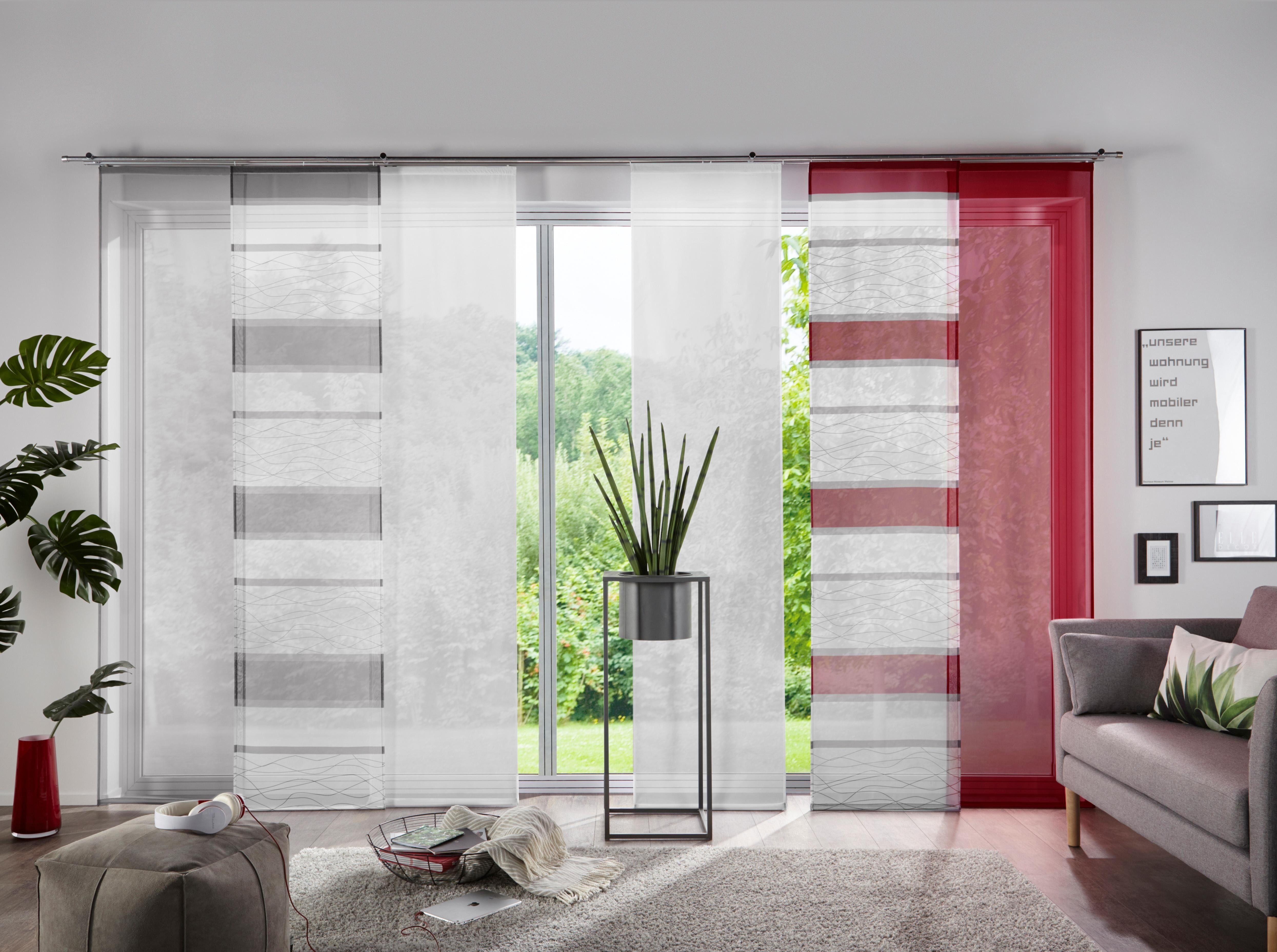 OTTO home Schiebegardine Xanten (2 St), Klettband, transparent, Voile, 2-er Set, mit Befestigungszubehör, Breite 57 cm, Raumteiler, modern