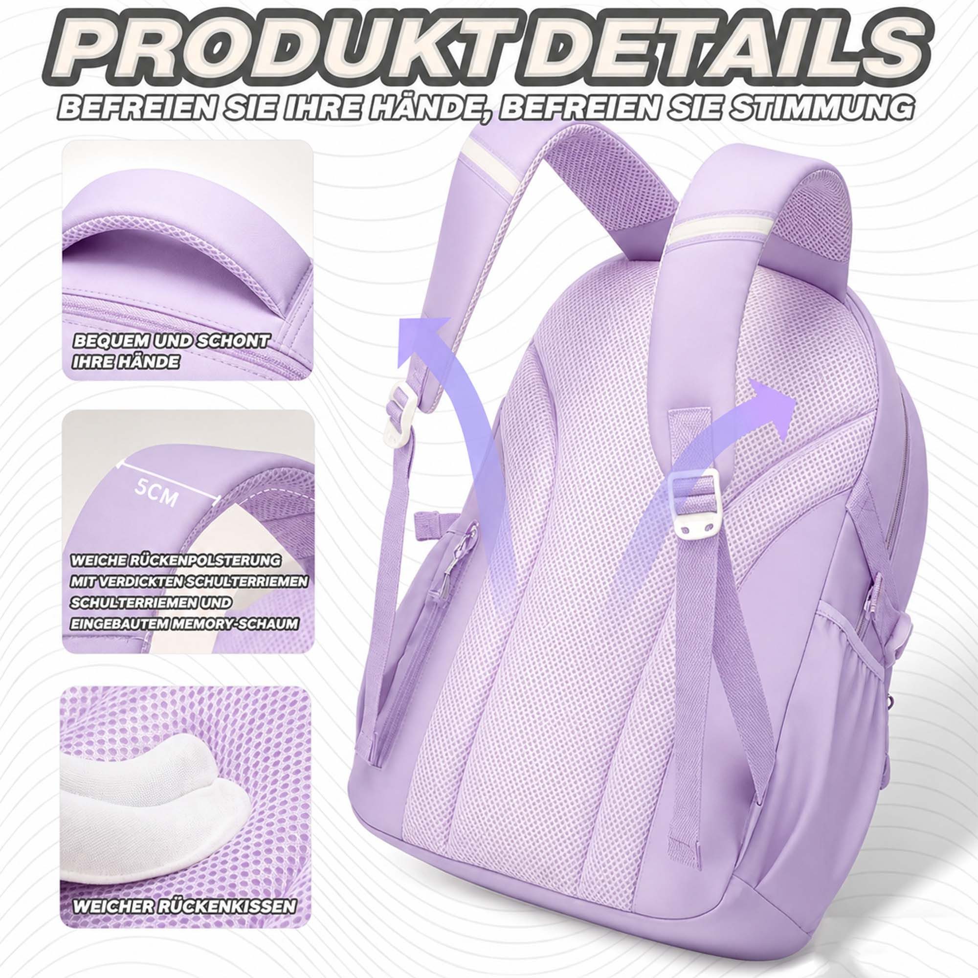 MOPUEA Schulrucksack Schulrucksack 3-teilig Set reflektierend große Kapazität ergonomisch (3-teiliges Set, löst Problem fehlender passender Zubehörteile, Rucksack, Tasche, Mäppchen für organisierten Alltag), Wasserabweisend, bequem, viel Stauraum, reflektierend