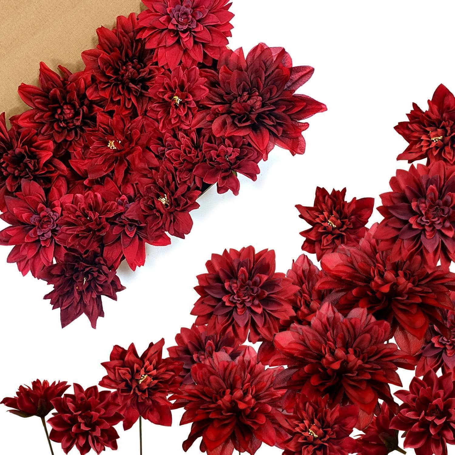 Kunstblume Künstliche Dahlien mit Stiel, 16er Set Burgund, LuxusKollektion