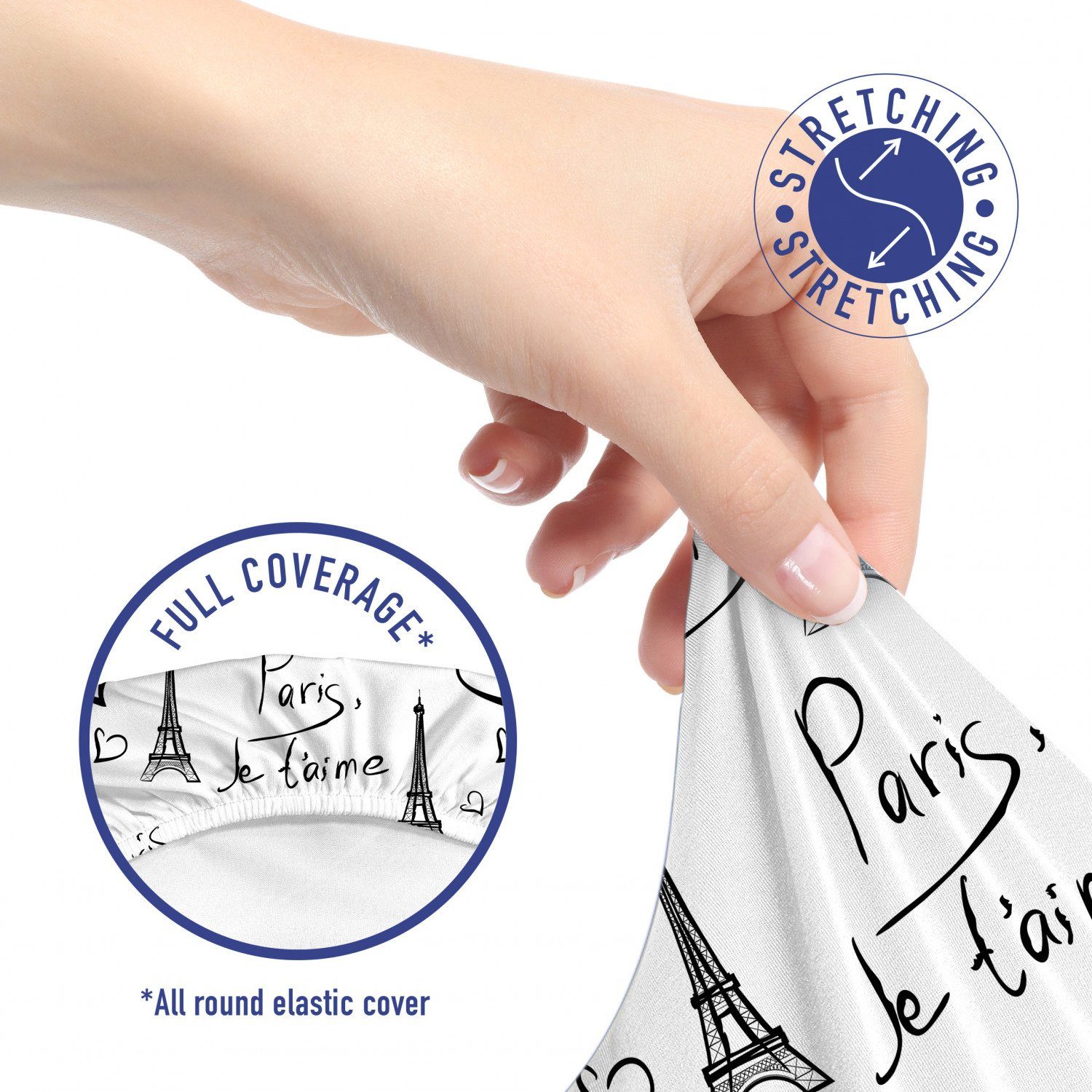 dekorative T'aime Bürostuhlhusse Doodle Eiffel Abakuhaus, Stretchgewebe, Schutzhülle Je aus Paris