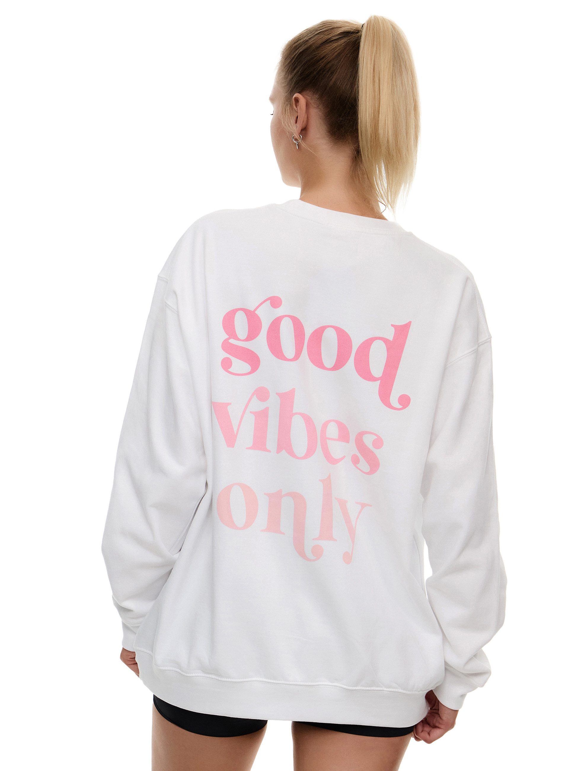 Worldclassca Sweatshirt Worldclassca Oversized Sweatshirt Good Vibes Print Langarm Pullover Freizeit Shirt