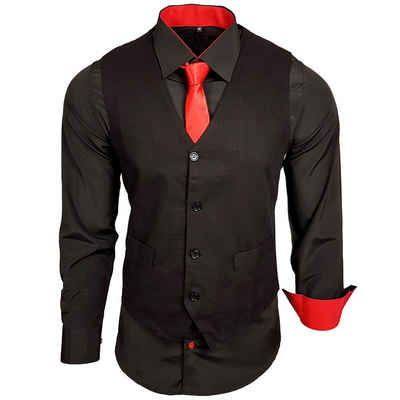 Baxboy Langarmhemd Baxboy Langarmhemd Herren Hemd Weste Krawatte 3-teilig Set