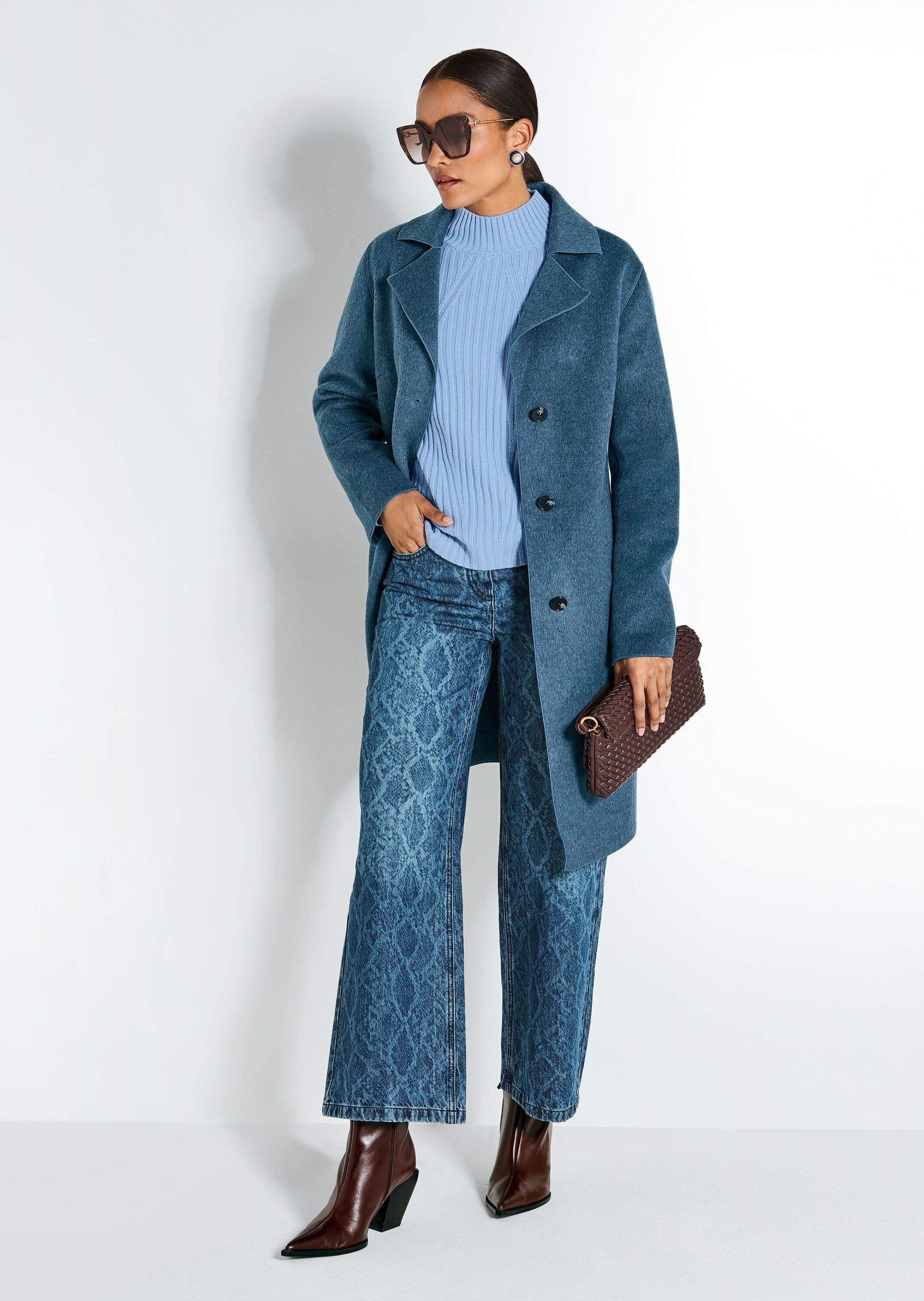 MADELEINE Gerade Jeans Culotte-Jeans mit Ornament-Print Weit geschnittene Denim mit einzigartigem Druck, hoher Bund