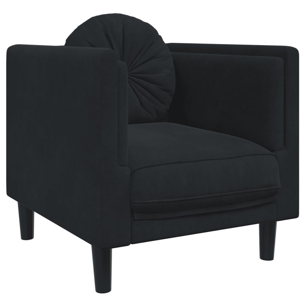vidaXL Sofa, 3-tlg. Sofagarnitur mit Kissen Schwarz Samt