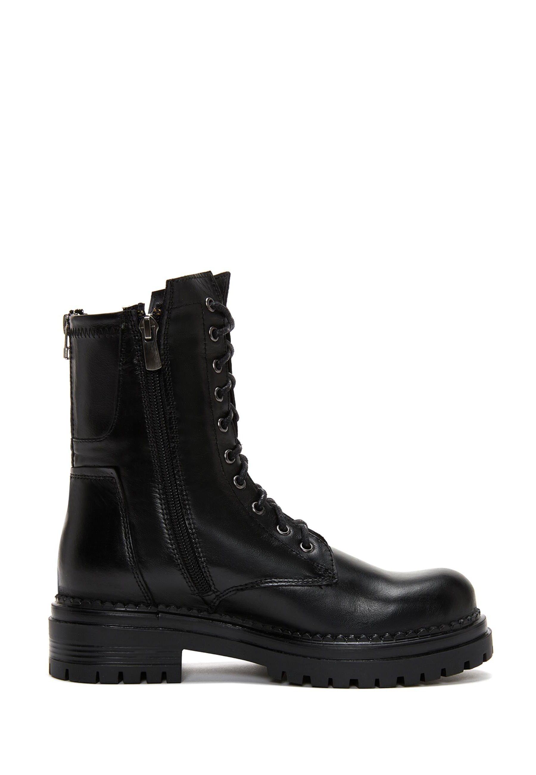 Derimod Militär Stiefeletten aus Leder Ankleboots Schnürsenkel, Lederfutter, TPU Sohle, Absatz 3 cm