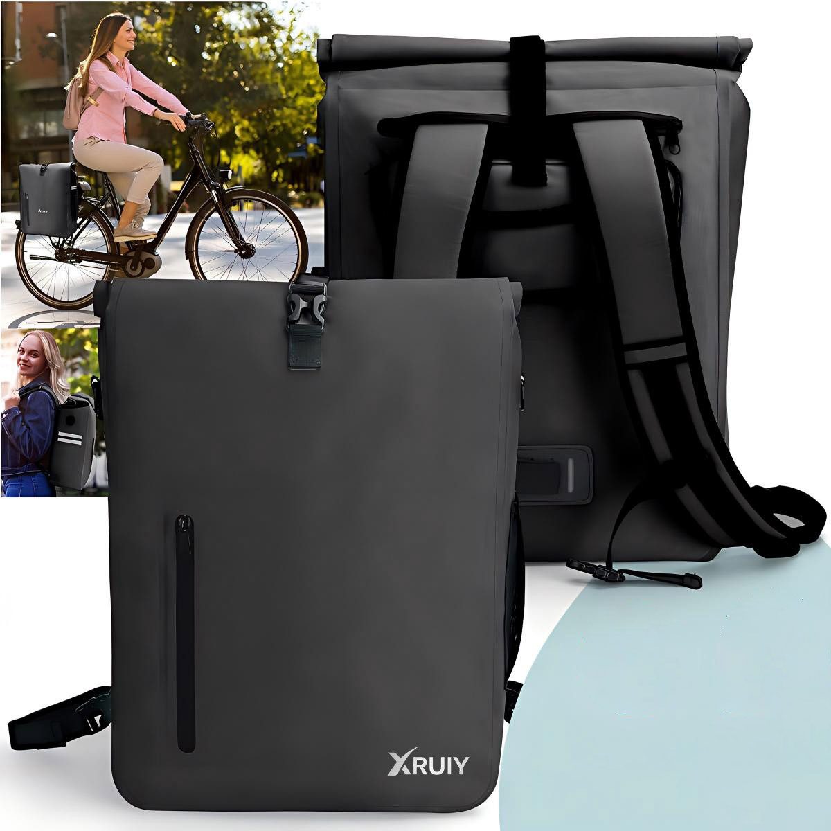 Futicare Fahrradtasche für Gepäckträger 100% wasserdicht 28L, 3in1 Rucksack, Schnellverschluss-System, Laptopfach, Gepäckträgertasche Fahrrad