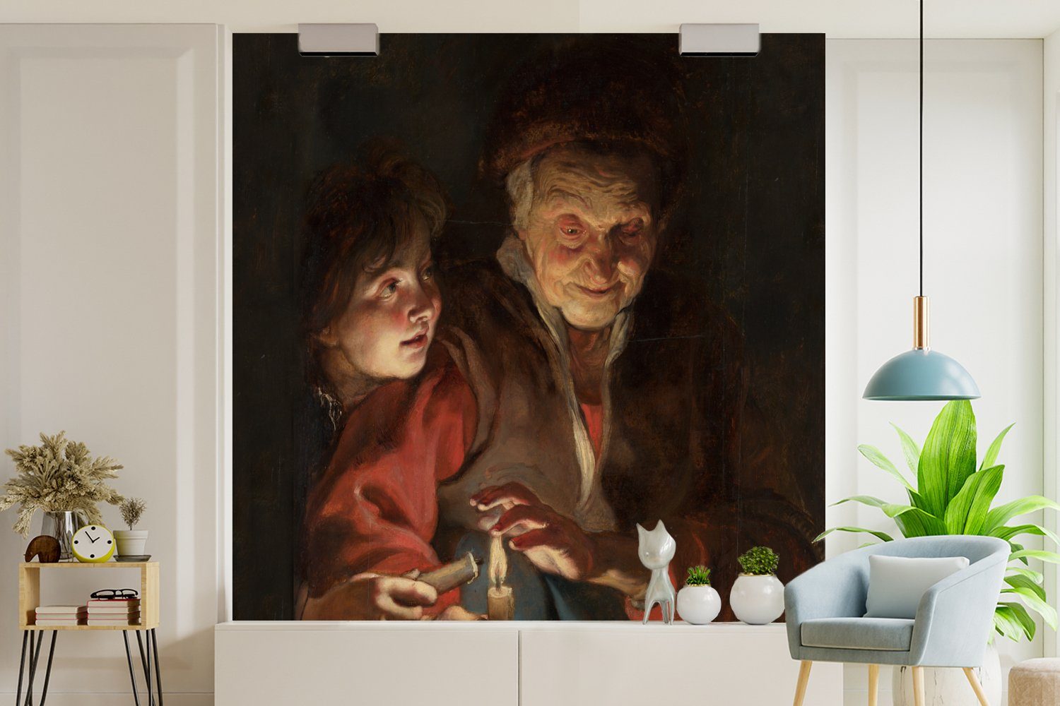 Alte Kerzen bedruckt, Küche, Fototapete Frau Wohnzimmer (4 Fototapete Matt, und für Peter Junge Rubens, mit Schlafzimmer - Gemälde Paul von MuchoWow St), Vliestapete