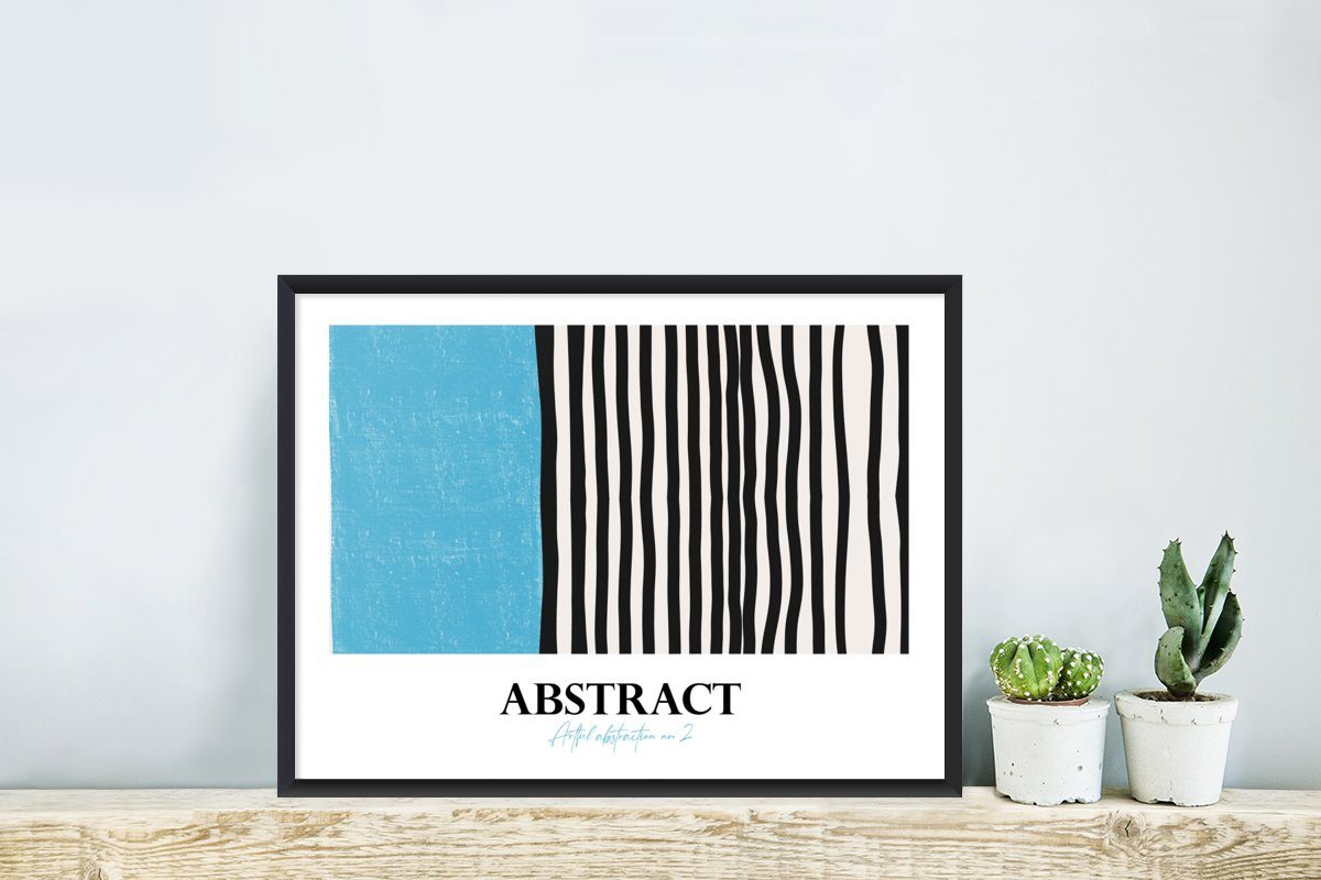 Rahmen, Poster, - Blau Schwarzem Weiß Gerahmtes Schwarz Poster (1 - St), Design, mit Kunstdruck, Bilderrahmen MuchoWow -