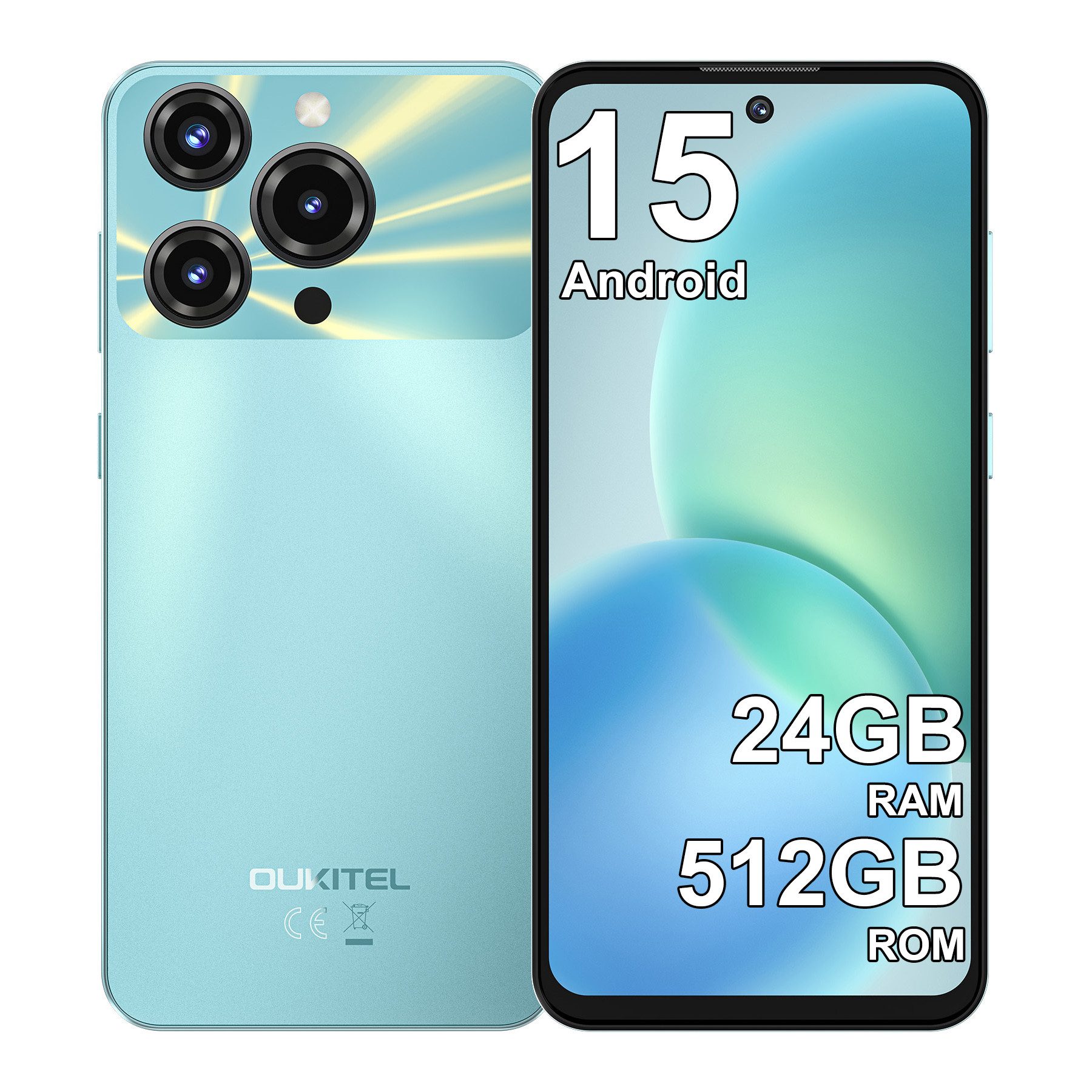 OUKITEL C69 24GB RAM+256GB ROM oder 512GB ROM/TF 1TB, Android 15 Smartphone (18,28 cm/7.2 Zoll, 512 GB Speicherplatz, 64 MP Kamera, 7,2" HD+ 120Hz, 64MP+8MP, 6000mAh, Dual SIM/ OTG/ GPS/ NFC)
