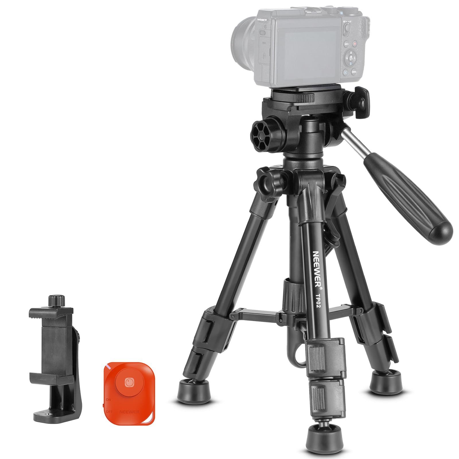 Neewer TP02 Mini-Tischstativ mit Schwenkkopf. Für Smartphone & Kamera. Ministativ (höhenverstellbar von 32 bis 61.5 cm)