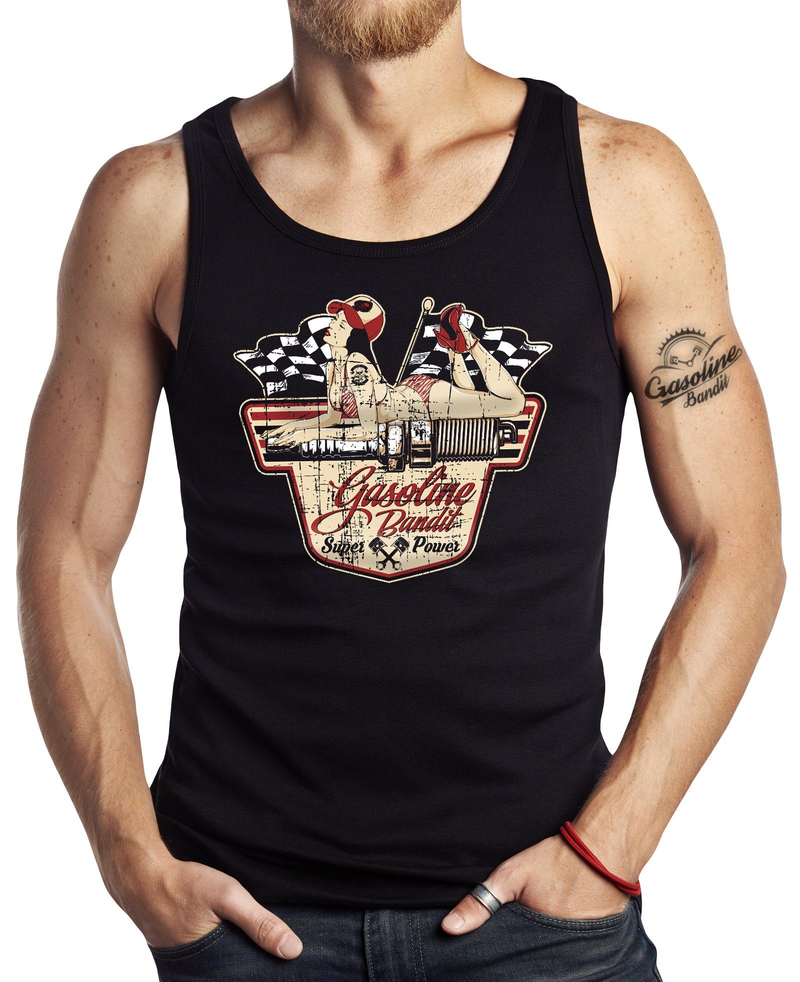 GASOLINE BANDIT® Tanktop Rockabilly Hot Rod Muskel-Shirt: Superpower