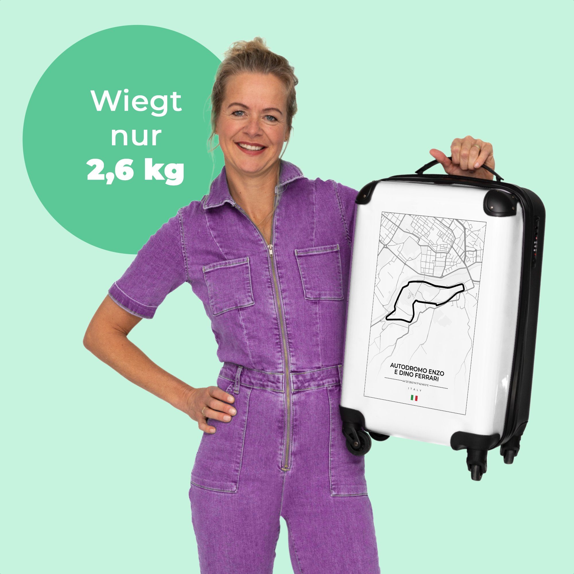 - Dino NoBoringSuitcases.com© Rollen, 4 Handgepäck -, e 1 - Autodromo Rennsport Formel mit 55x35x20cm 4 Rollkoffer Enzo Rollen Reisekoffer Kleine Cabin - Trolley Ferrari Handgepäckkoffer