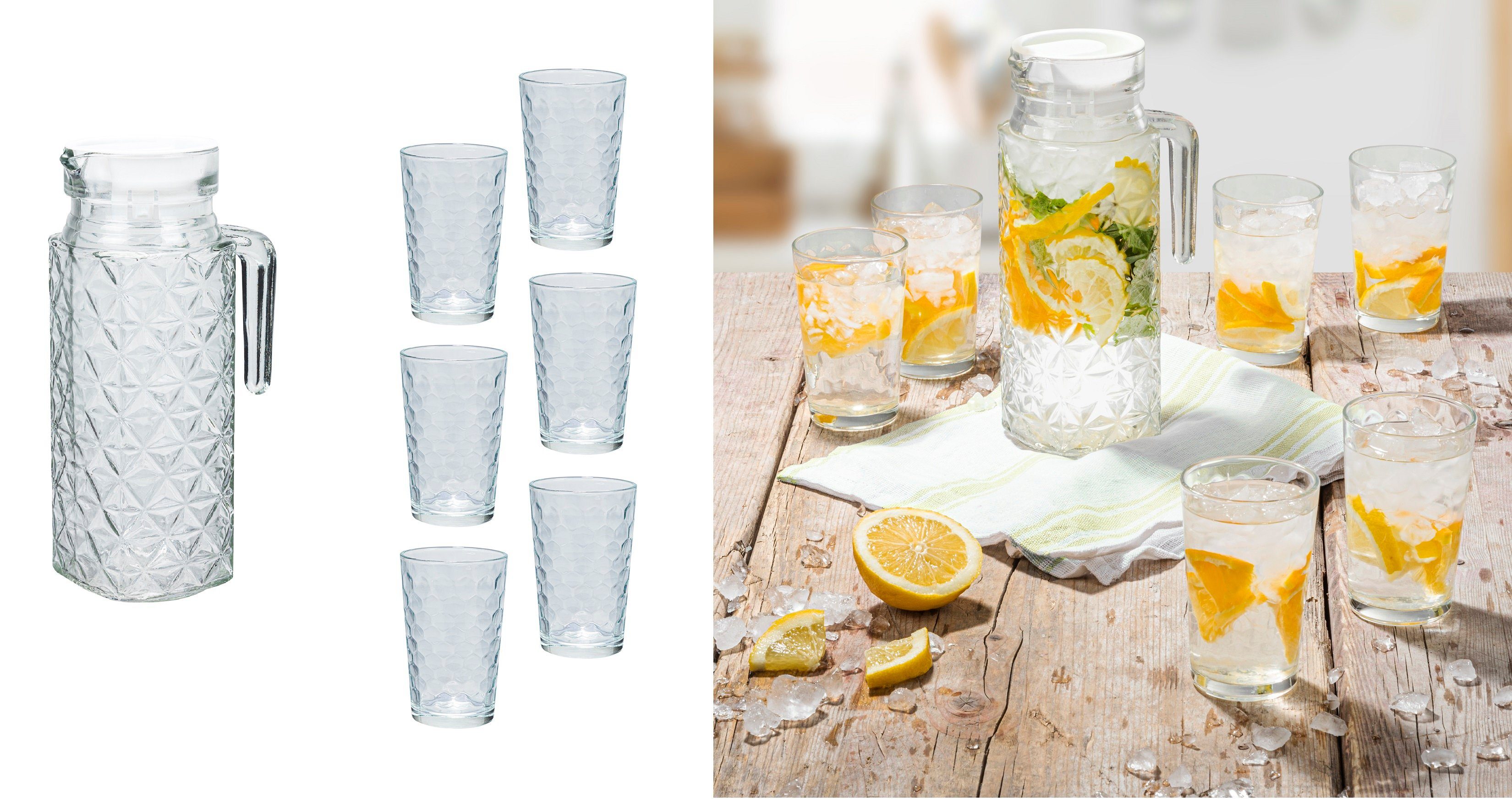 Gläser-Set Wasserkaraffe mit 6 Gläser 200ml Wasser Gläser HI 13410