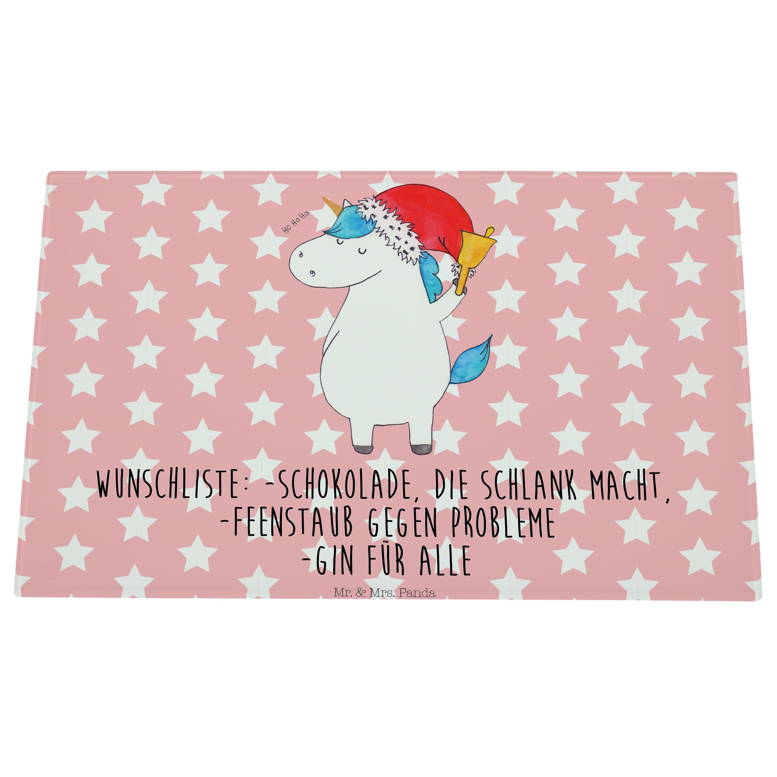 Mr. & Mrs. Panda Premium Rot Servierbrett (1-St) Weihnachtsmann Schoki, Einhorn Geschenk, Wunschzettel, Glas, Pastell - 