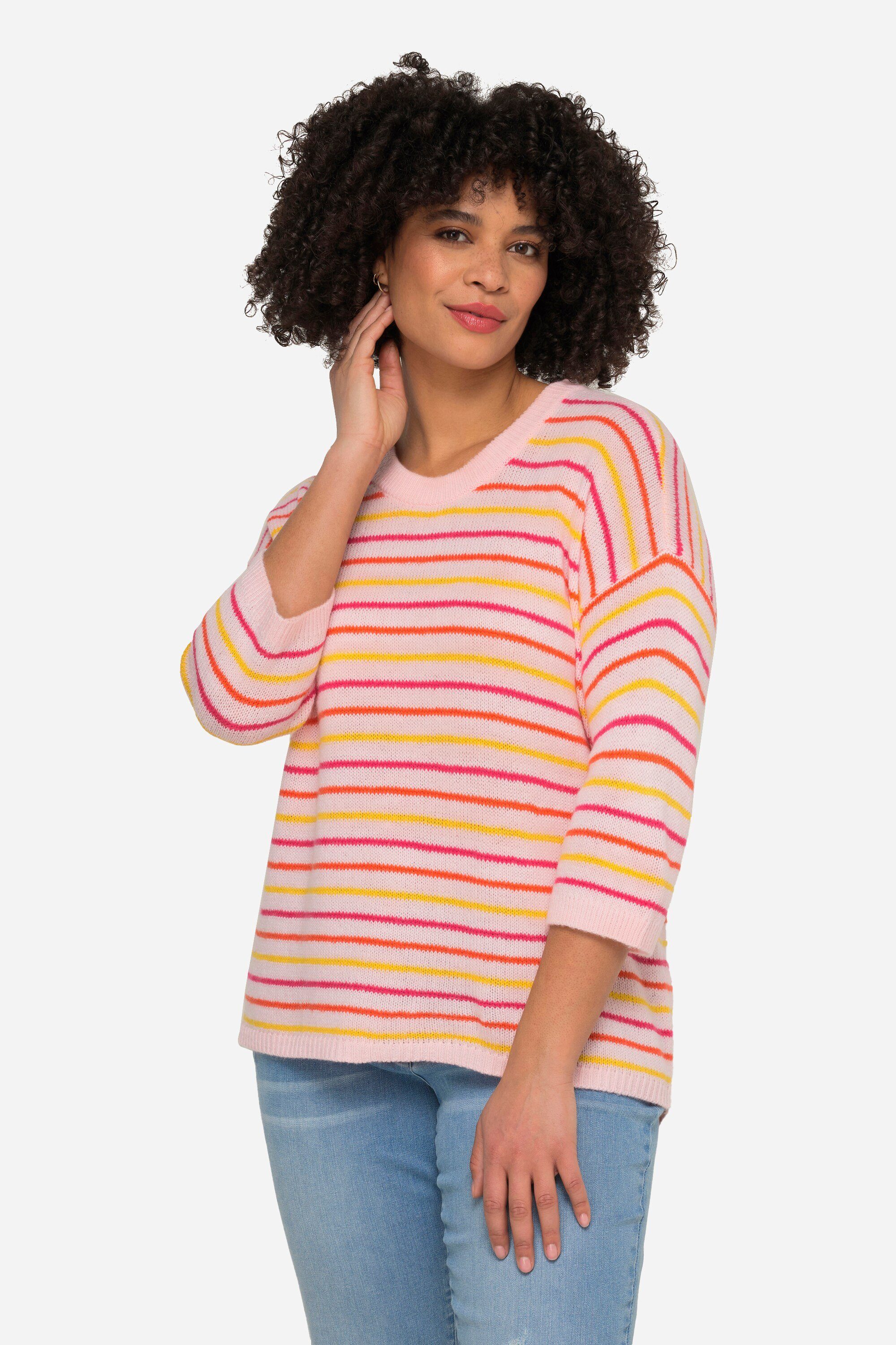 Strickpullover Pullover oversized Ringel Rundhals Halbarm