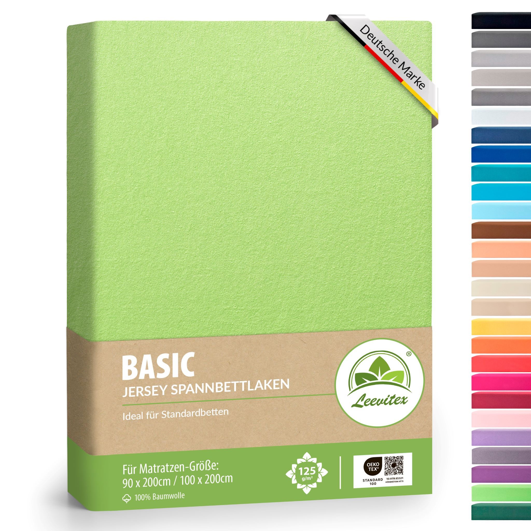 leevitex® Spannbettlaken Spannbettlaken Classic Jersey, Jersey-Baumwolle, Gummizug: rundum, (1 Stück), 100% Baumwolle, anschmiegsam & dehnbar, diverse Größen und Farben