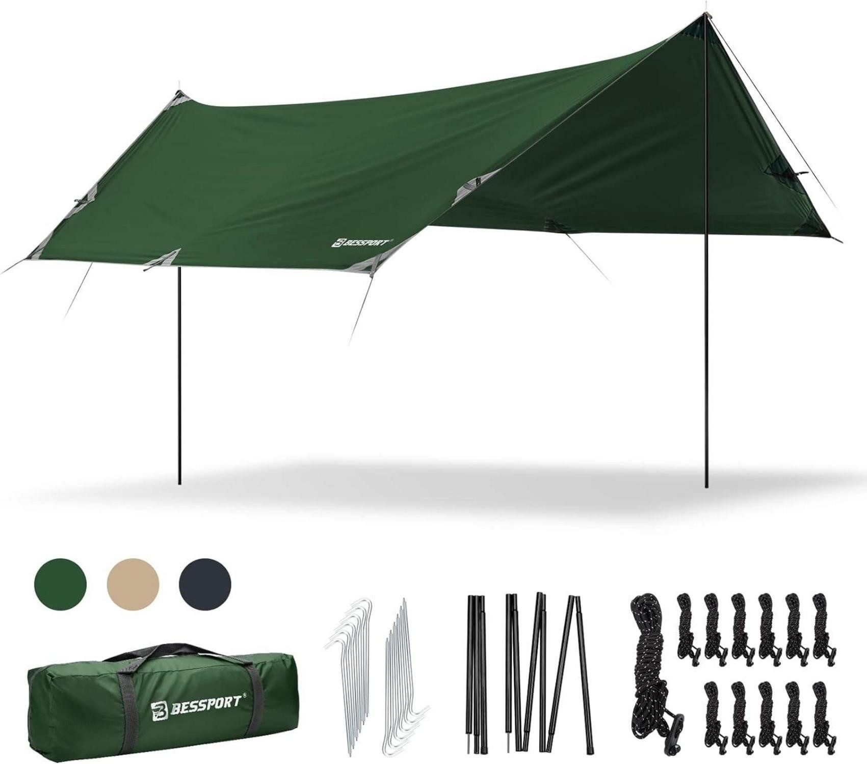 LuxusKollektion Tarp-Zelt Wasserdichte Zeltplane 3x4.6m mit Stützstange und Erdnägeln