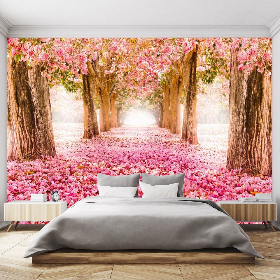 murimage® fototapete fototapete pink wald 366 x 254 cm 3d bäume blüten  blumen tapete wohnzimmer küche schlafzimmer inklusive kleister