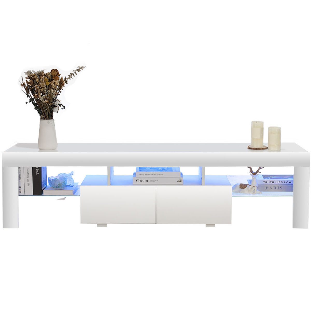 oyajia TV-Schrank Fernsehschrank mit LED-Beleuchtung, 160 cm Lowboard mit 2 günstig online kaufen