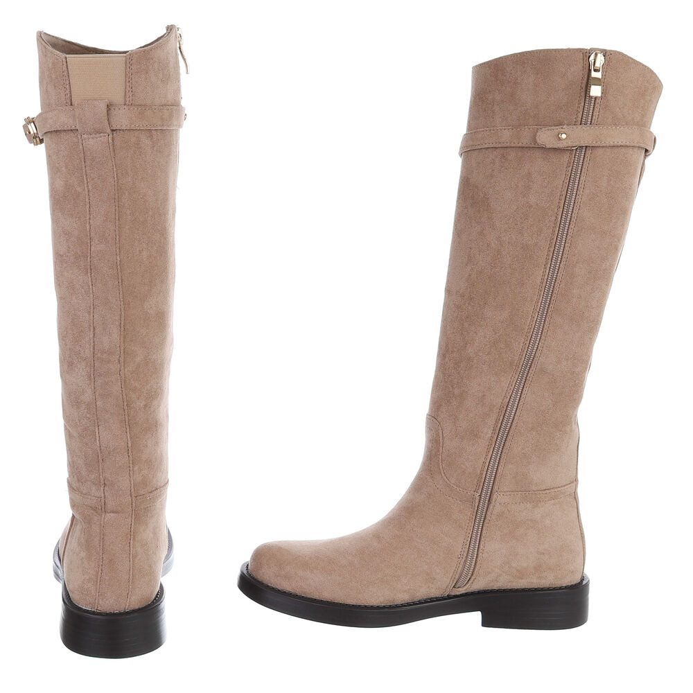 Ital-Design Damen Hoher Stiefel mit Schnalle und Blocksohle Stiefel (92268971) Blockabsatz Flache Stiefel in Hellbraun – Bild 5 von 5