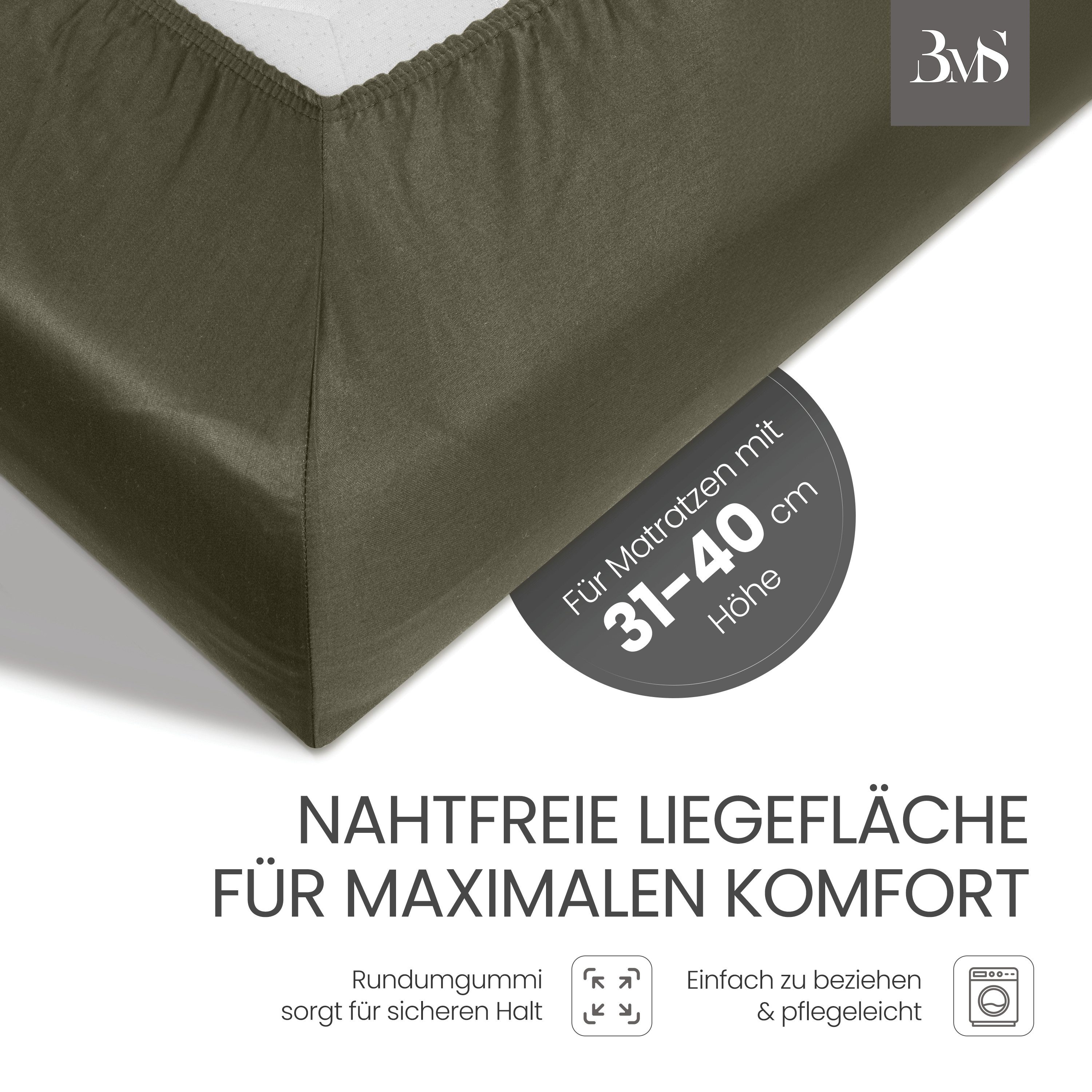 BETTWAESCHE-MIT-STIL Spannbettlaken Mako Satin Spannbettlaken, Matratzenhöhe 31-40 cm, Mako-Satin, Gummizug: rundum, (1 Stück)