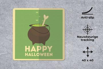 MuchoWow Gaming Mauspad Happy Halloween" mit einem Hexenkessel und Knochen auf grünem (1-St), Mousepad mit Rutschfester Unterseite, Gaming, 40x40 cm, XXL, Großes