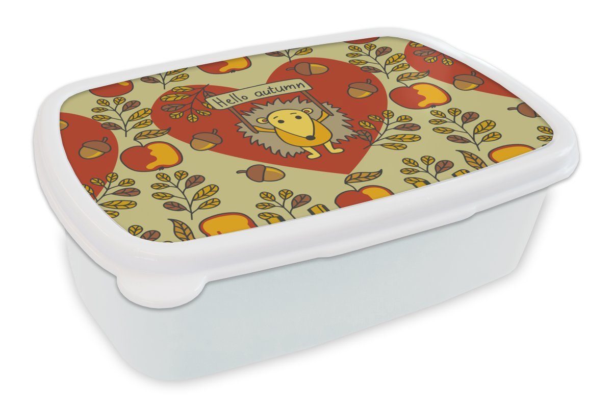 MuchoWow Lunchbox Igel - Herbst - Jahreszeiten - Kind - Design, Kunststoff, (2-tlg), Brotbox für Kinder und Erwachsene, Brotdose, für Jungs und Mädchen weiß