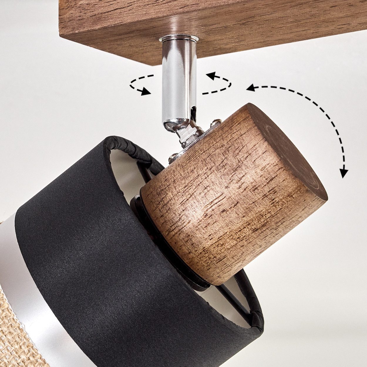 hofstein Deckenleuchte Deckenlampe aus Holz/Metall/Leinen in Dunkelbraun/Chrom/Natur/Schwarz, ohne Leuchtmittel, 2x E14, ohne Leuchtmittel – Bild 3 von 5