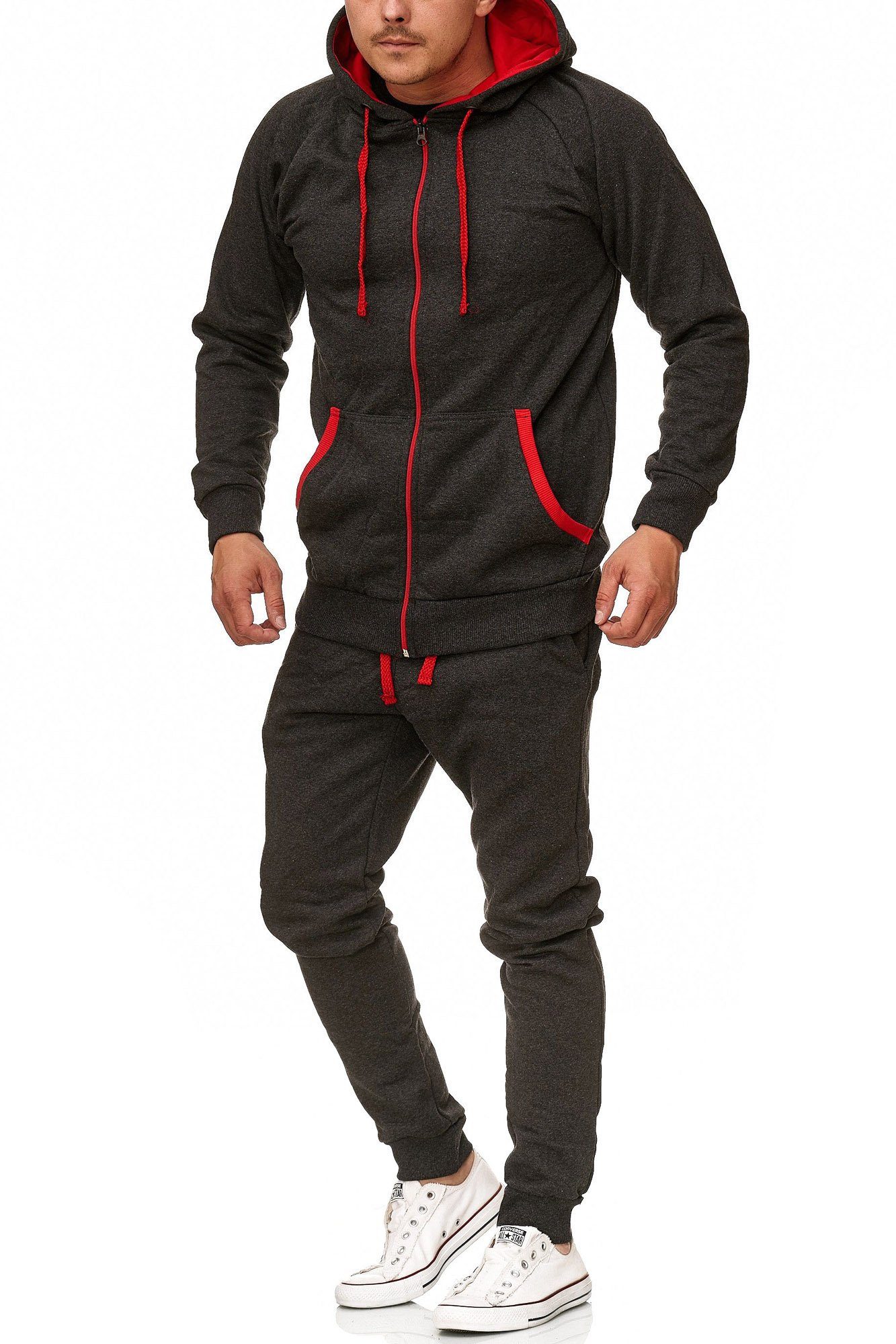 L.gonline Freizeitanzug Herren, Jogginganzug, Trainingsanzug, Tracksuit, Uni Colour, (Kapuzenjacke mit Reißverschluss, Hose, 2-tlg), Fitness Freizeit Casual