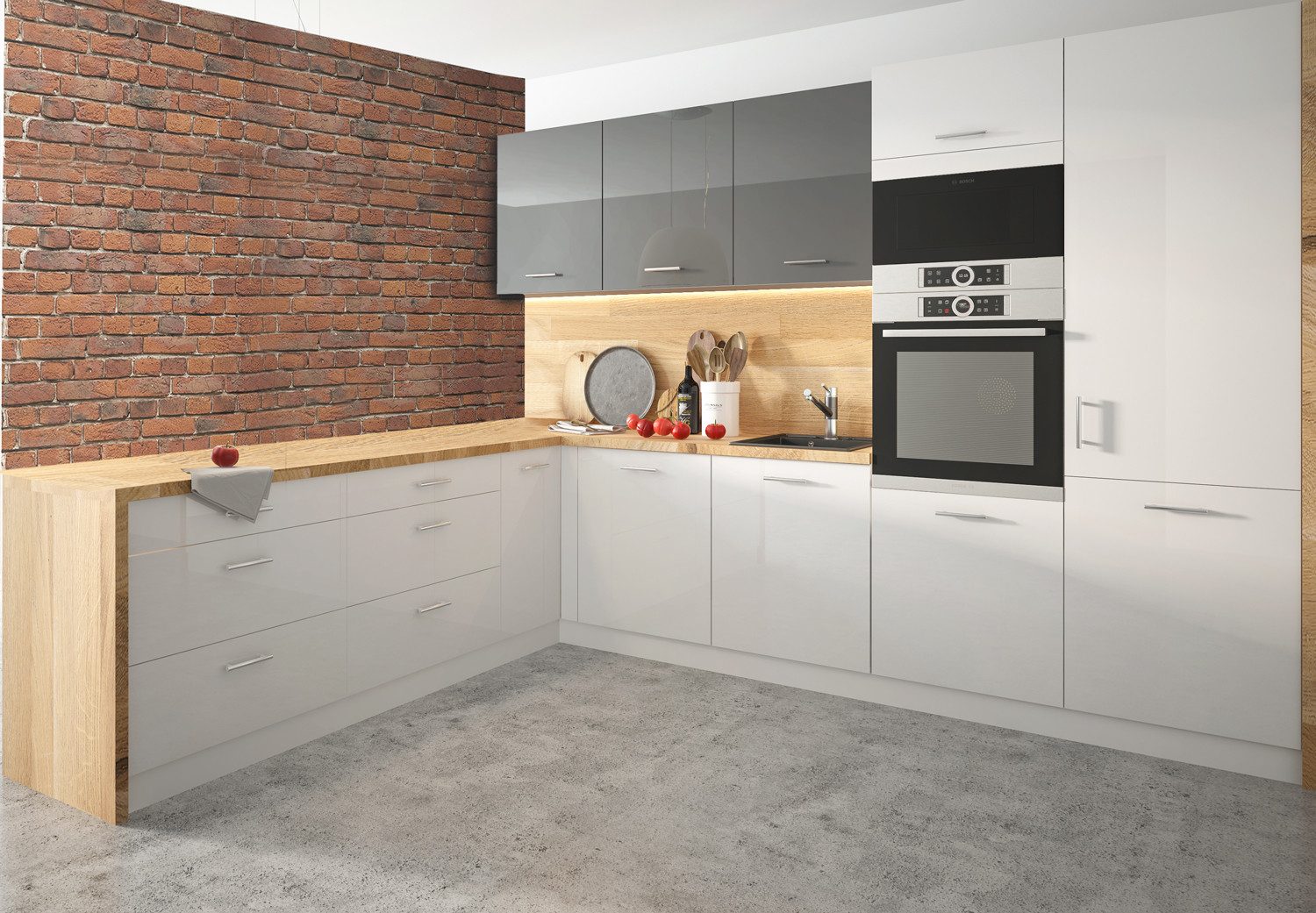 Feldmann-Wohnen Кухниzeile Essen Trend, (Schubladen mit Teilauszug und Soft-Close-Funktion), 160x273x207cm weiß / weiß-graphit hochglanz, 10-teilig