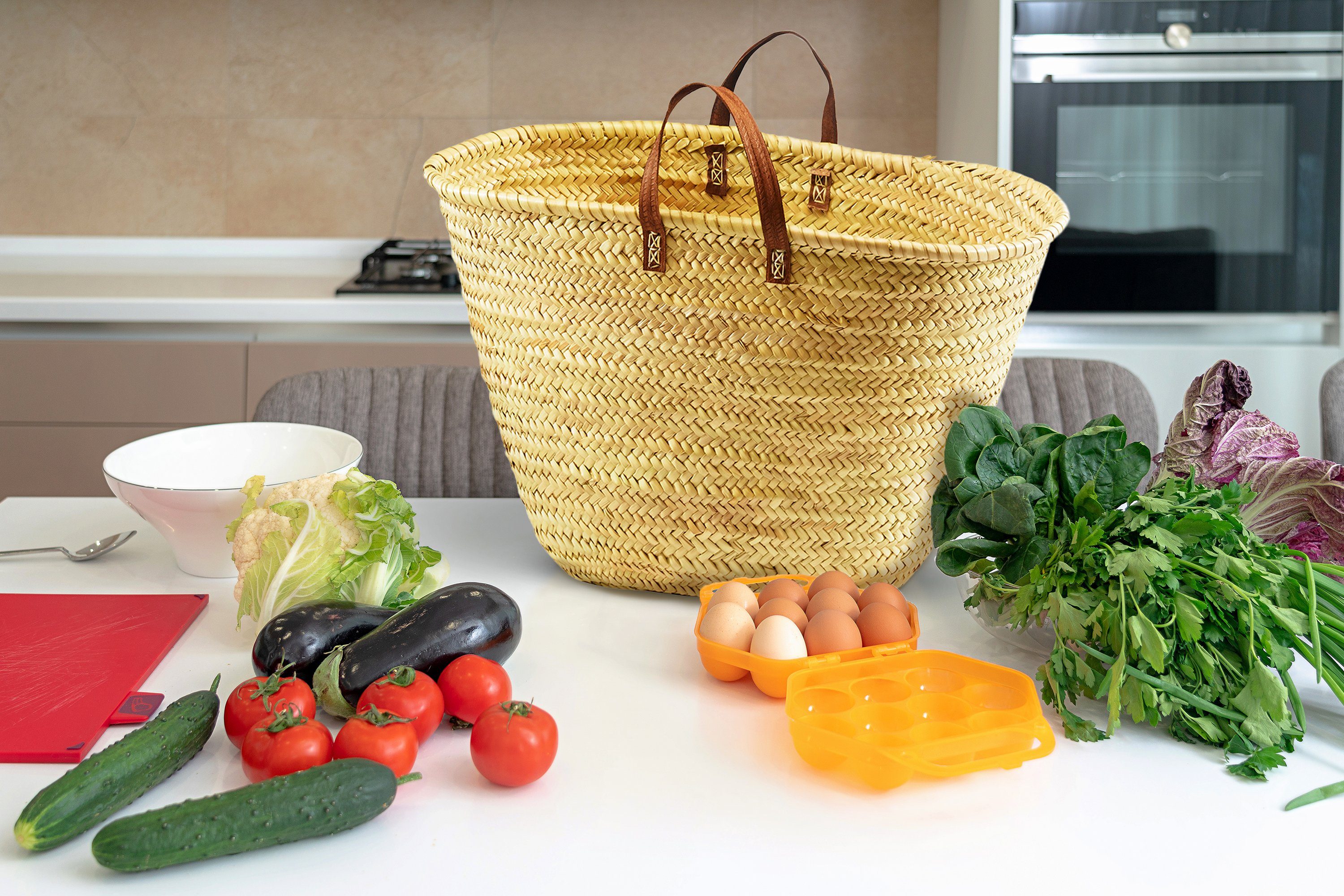 Kobolo Shopper Ibiza-Tasche aus Palmblatt mit Echt-Ledergriffen günstig online kaufen