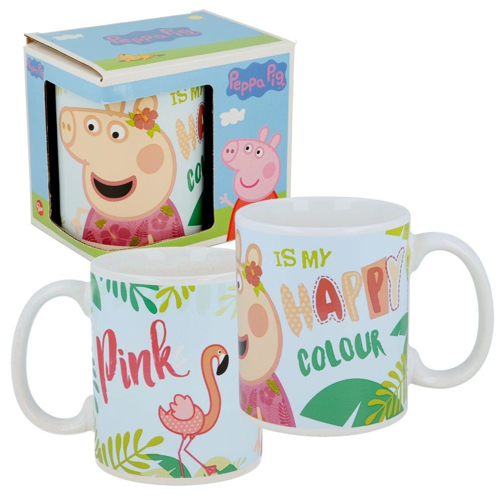 325 Pig Henkel-Becher Kindergeschirr-Set Pig Keramik Peppa Geschenkbox, Tasse ml Flamingo Peppa Keramik