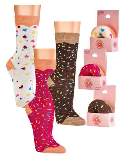 Socks 4 Fun Шкарпетки Lustige bunte Happy Donut Шкарпетки für Damen und Mädchen Geschenksocken (1 Paar) Donut Form