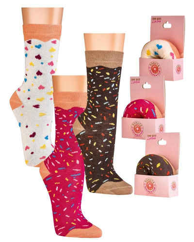 Socks 4 Fun Socken Lustige bunte Happy Donut Socken für Damen und Mädchen Geschenksocken (1 Paar) Donut Form