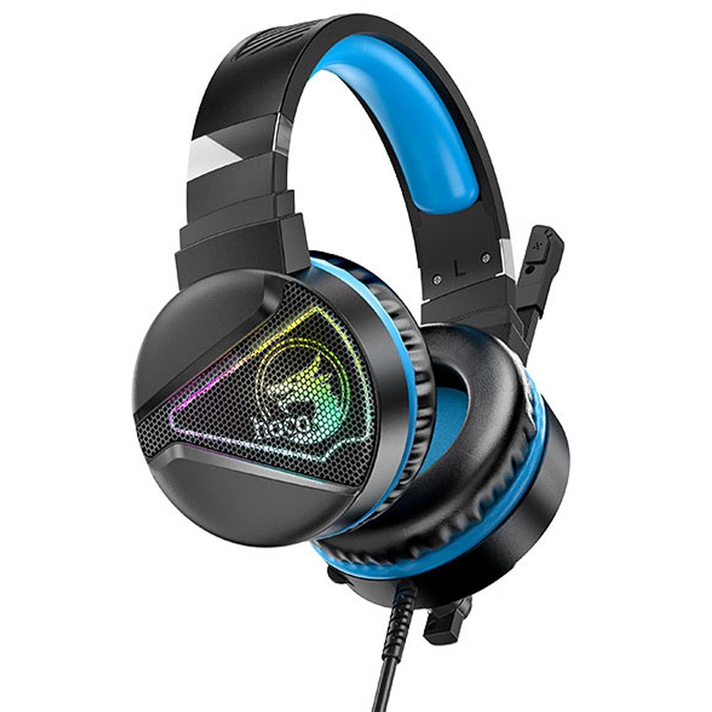 Gaming mit LED Mikrofon Kopfhörer (Stylische Blau Gaming Beleuchtung) und Stereo PC-Headset HOCO W104