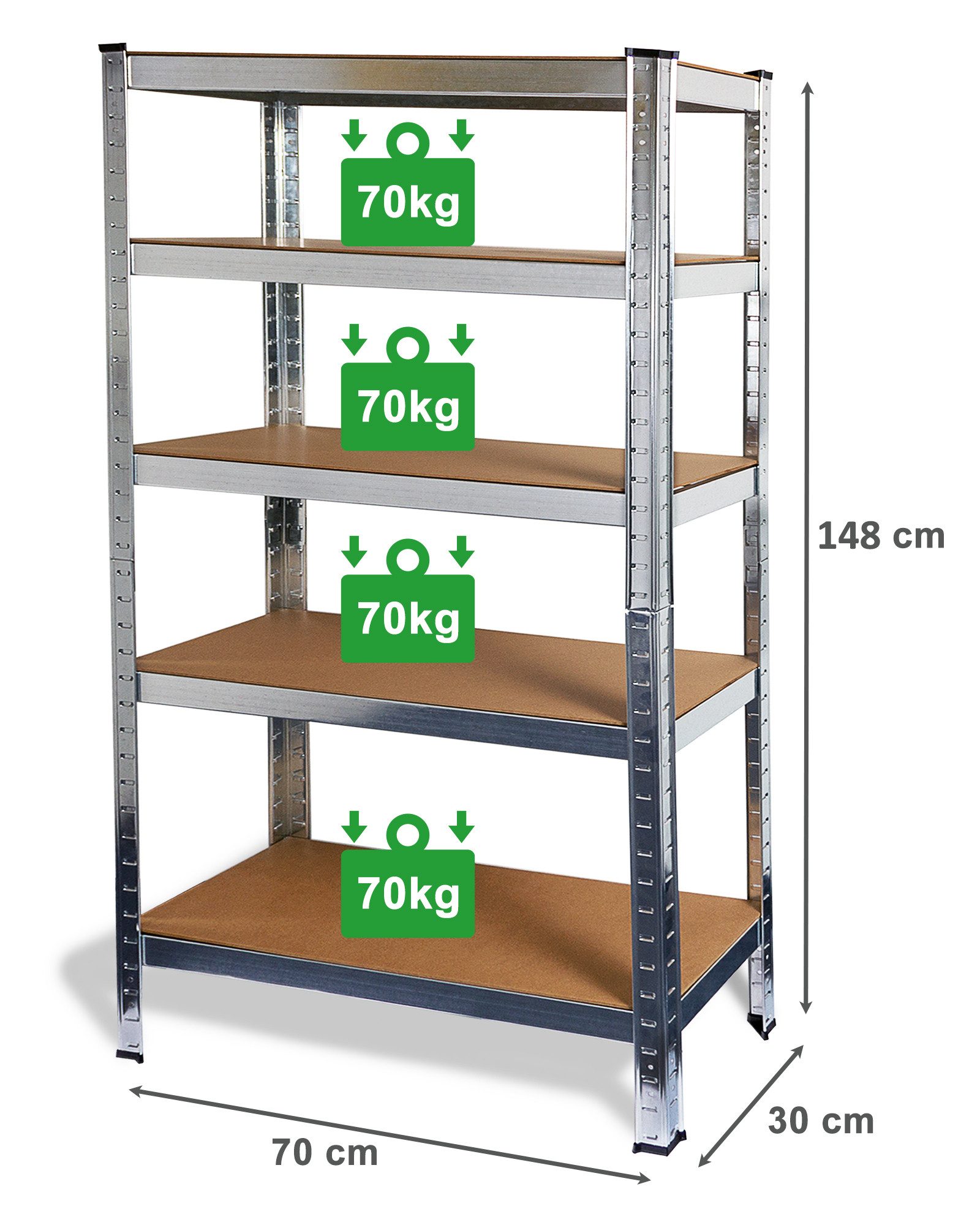 ONDIS24 Schwerlastregal Steckregal Metallregal Basti 70 x 30 verzinkt, 1-tlg., steckbar, robust