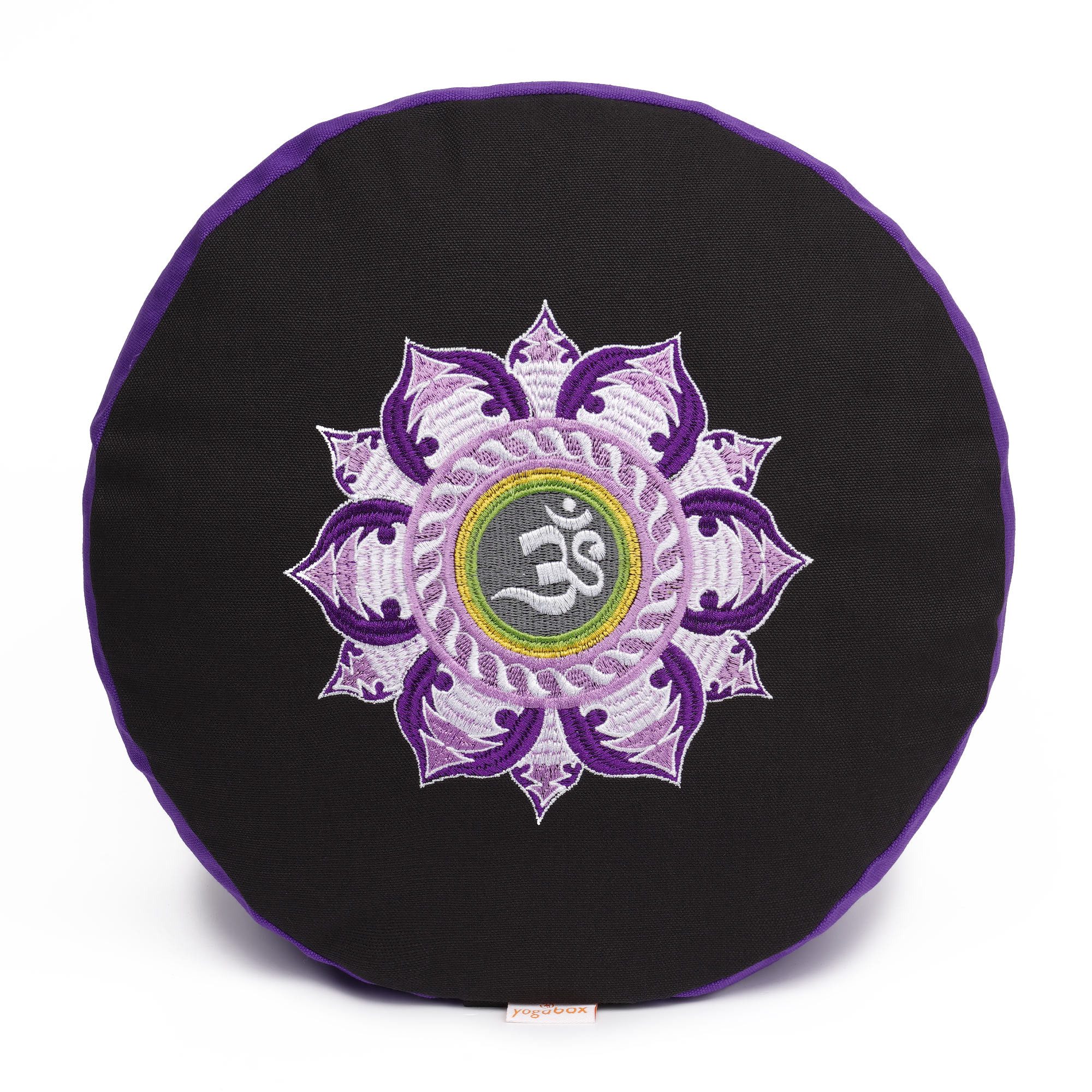yogabox Yogakissen Meditationskissen Glückssitz® Lotus Stick lila / schwarz, robust, anpassbare Füllmenge