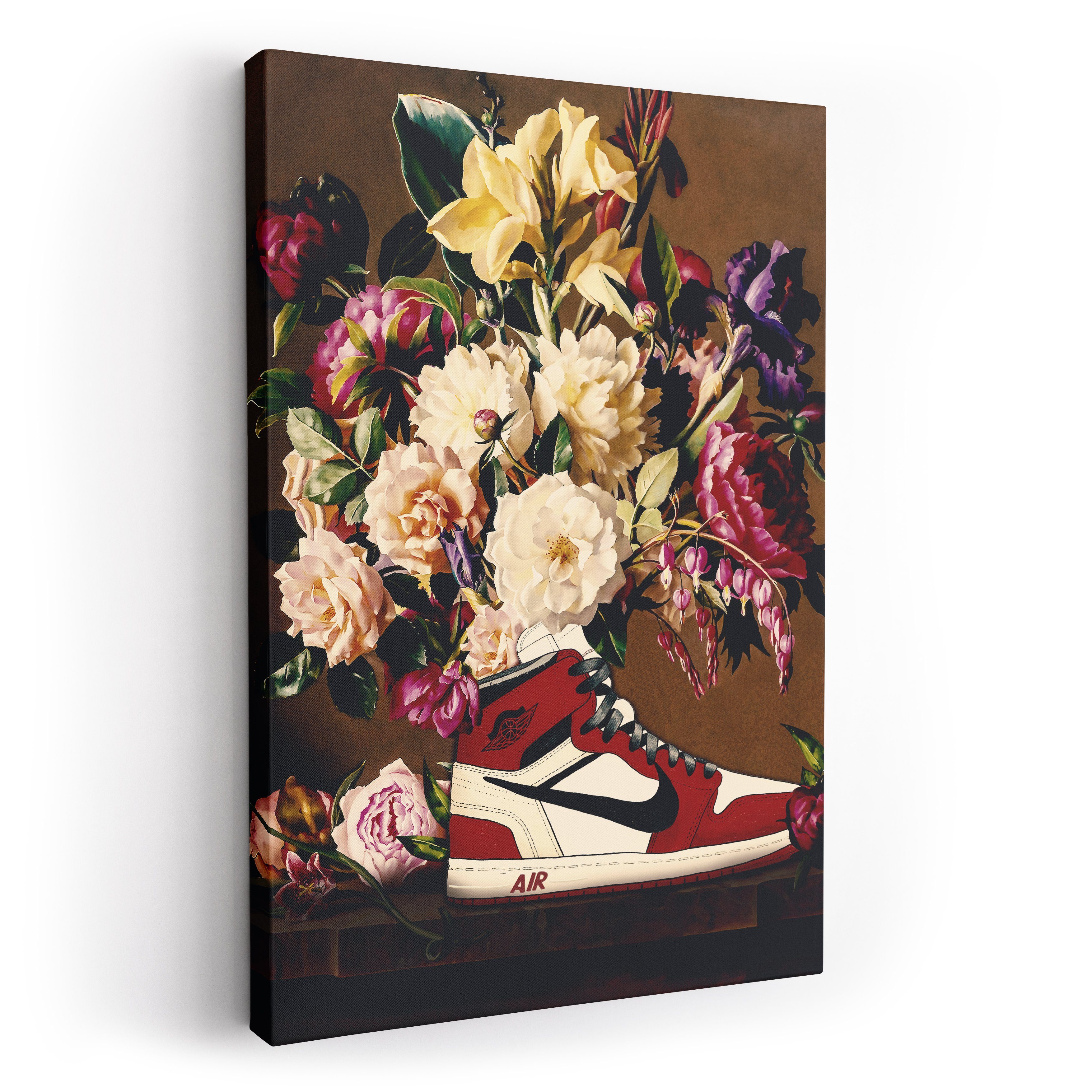 ArtMind XXL-Wandbild FLOWERS VS. SNEAKER, Premium Wandbilder als Poster & gerahmte Leinwand in verschiedenen Größen, Wall Art, Bild, Canva