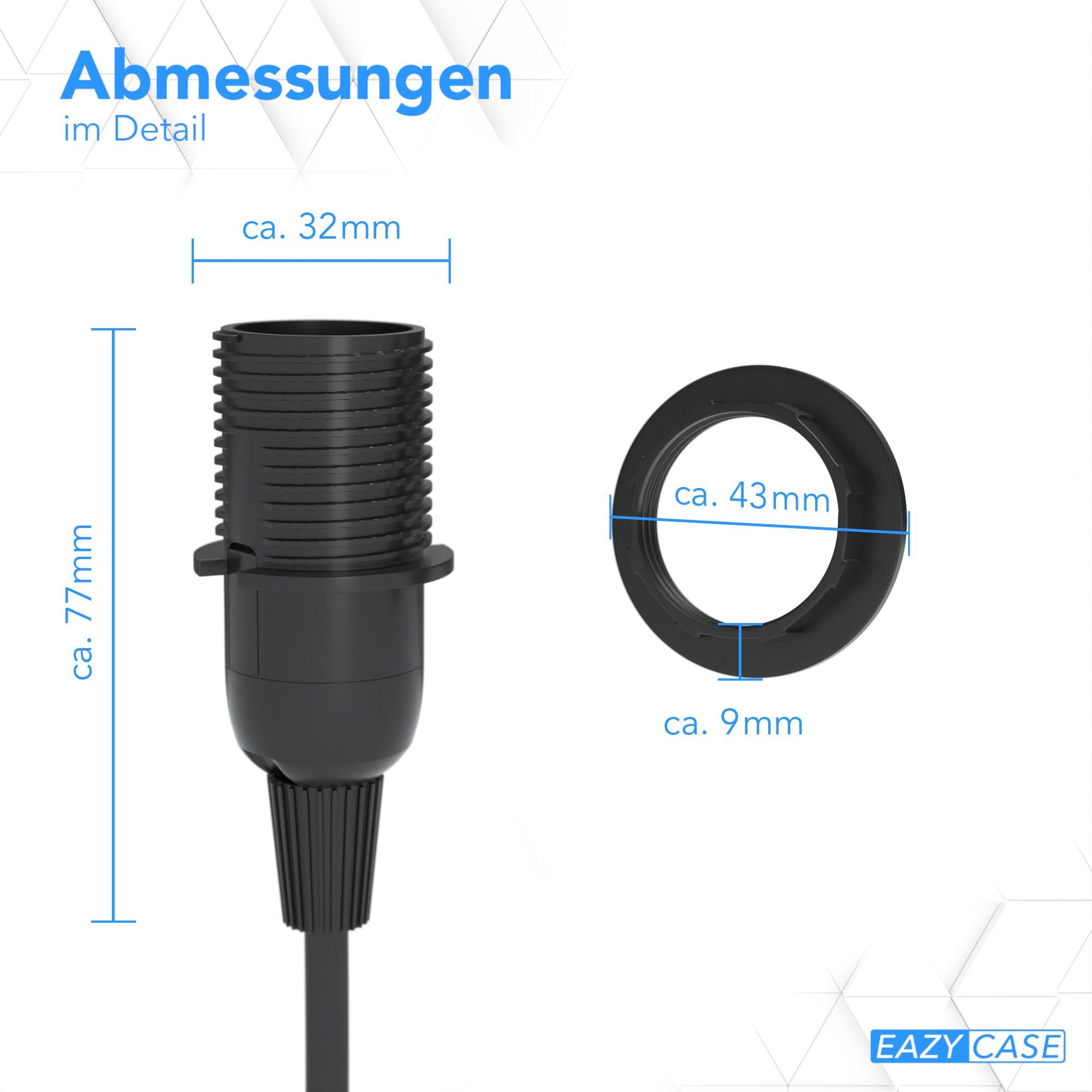 Lampenaufhängung Netzstecker Lampen mit 3-St), 3x Schalter Fassung Schalter E14 Kabel Lampensockel EAZY Lampenfassung E14 (Spar-Set, 3,5m, Schwarz und Kabel CASE