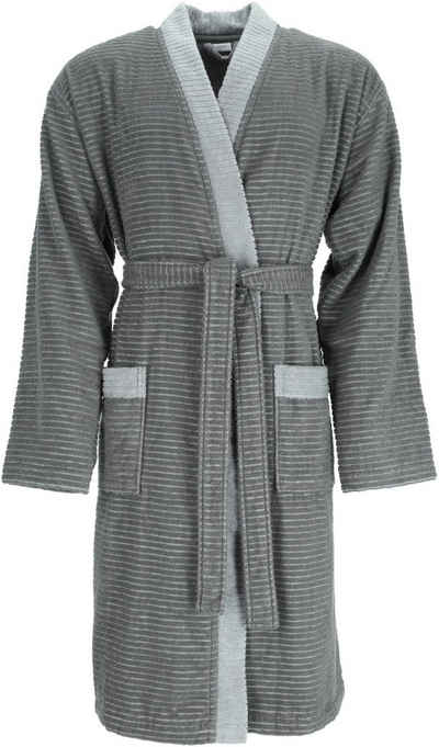 Esprit Herrenbademantel Double Stripe, Langform, Webfrottier, Kimono-Kragen, Gürtel, Doubleface Kimonomantel