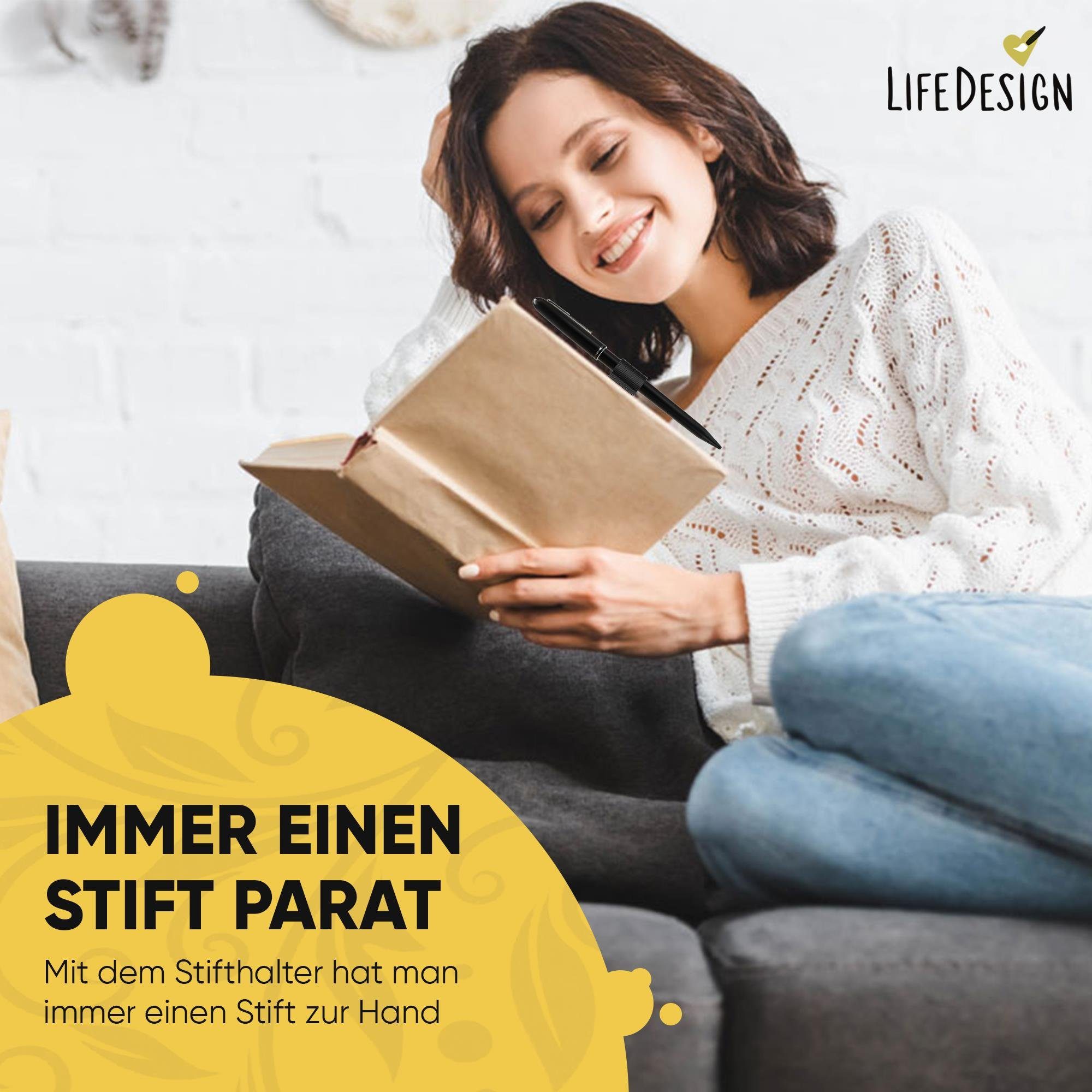 LifeDesign Notizbuch Stiftehalter, Pen-Loop 12er Set, Stifthalter, selbstklebend für alle Stiftarten & Bücher
