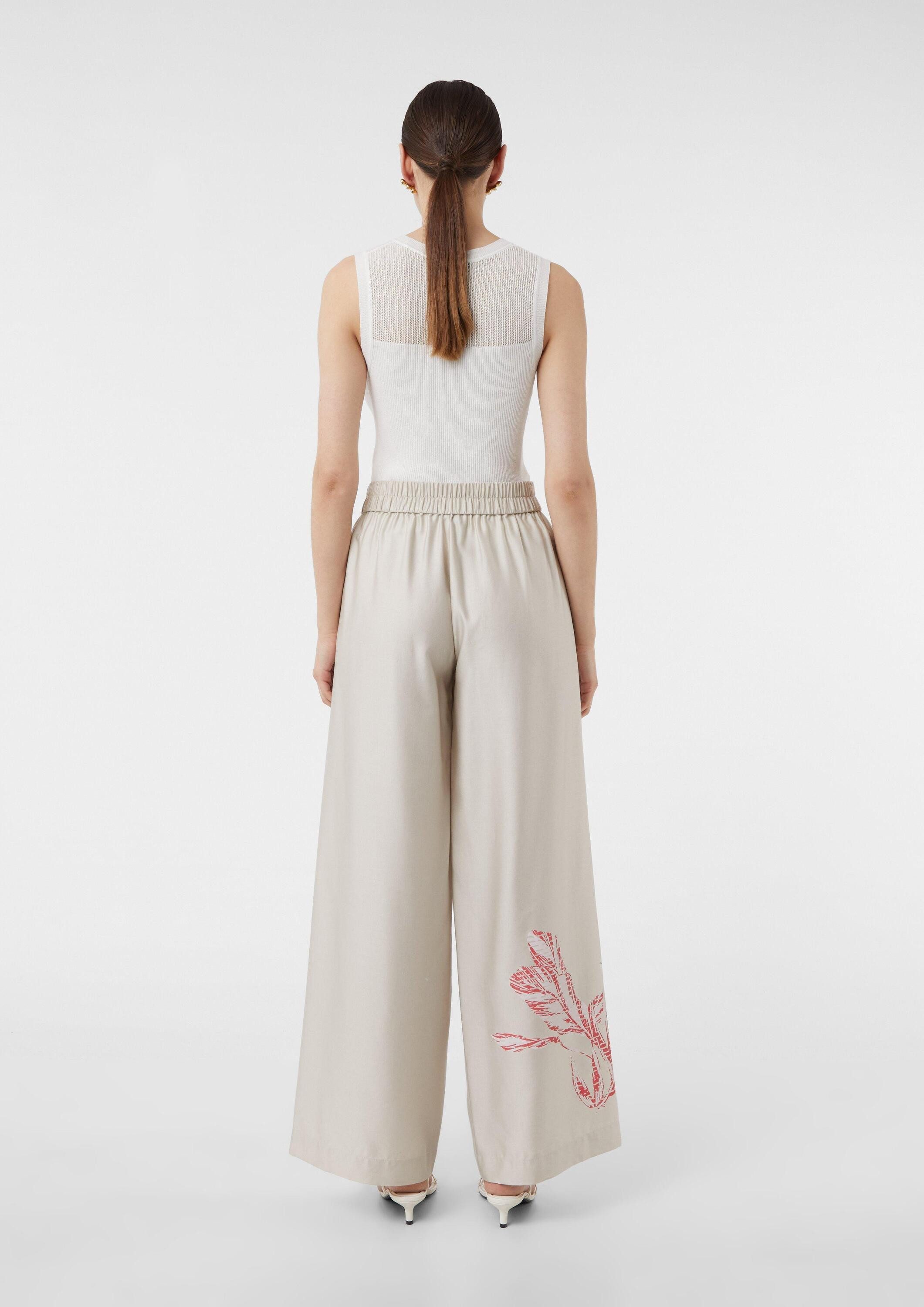 comma Chinos Hose Wide-Leg-Hose aus Leinenmix mit Printdetail
