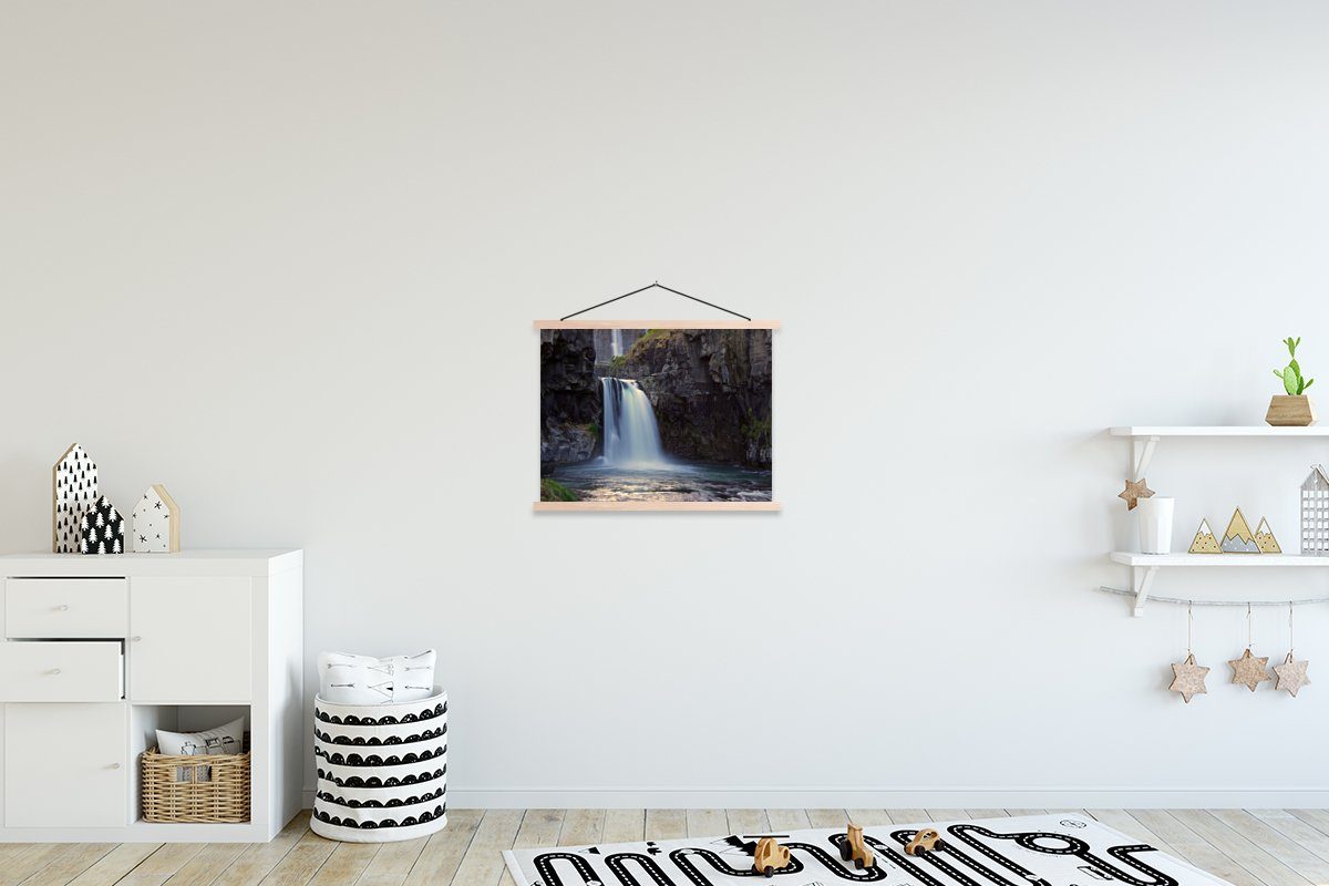 Wohnzimmer, Posterleiste, MuchoWow Poster Bilderleiste, Textilposter - - Felsen, (1 Wasser Wasserfall für Magnetisch St),