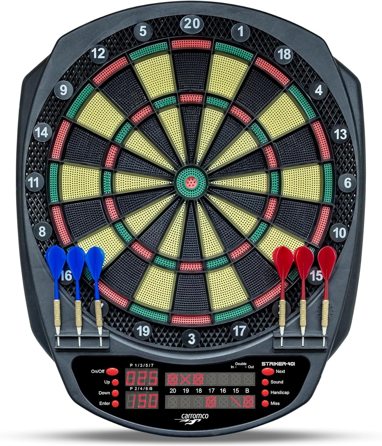 Carromco Zielscheibe Dartboard STRIKER-401 – Elektronische Dartscheibe, Dart, (Modell 92445), mit 6 Softdarts, 35 Spiele & 584 Varianten