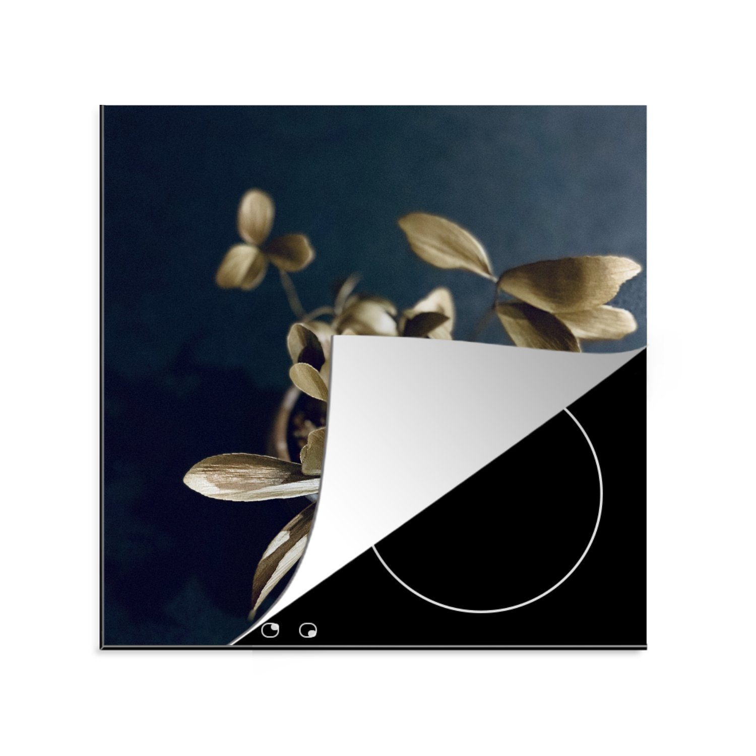 MuchoWow Herdblende-/Abdeckplatte Goldene Blume, Vinyl, (1 tlg), 78x78 cm, Ceranfeldabdeckung, Arbeitsplatte für küche