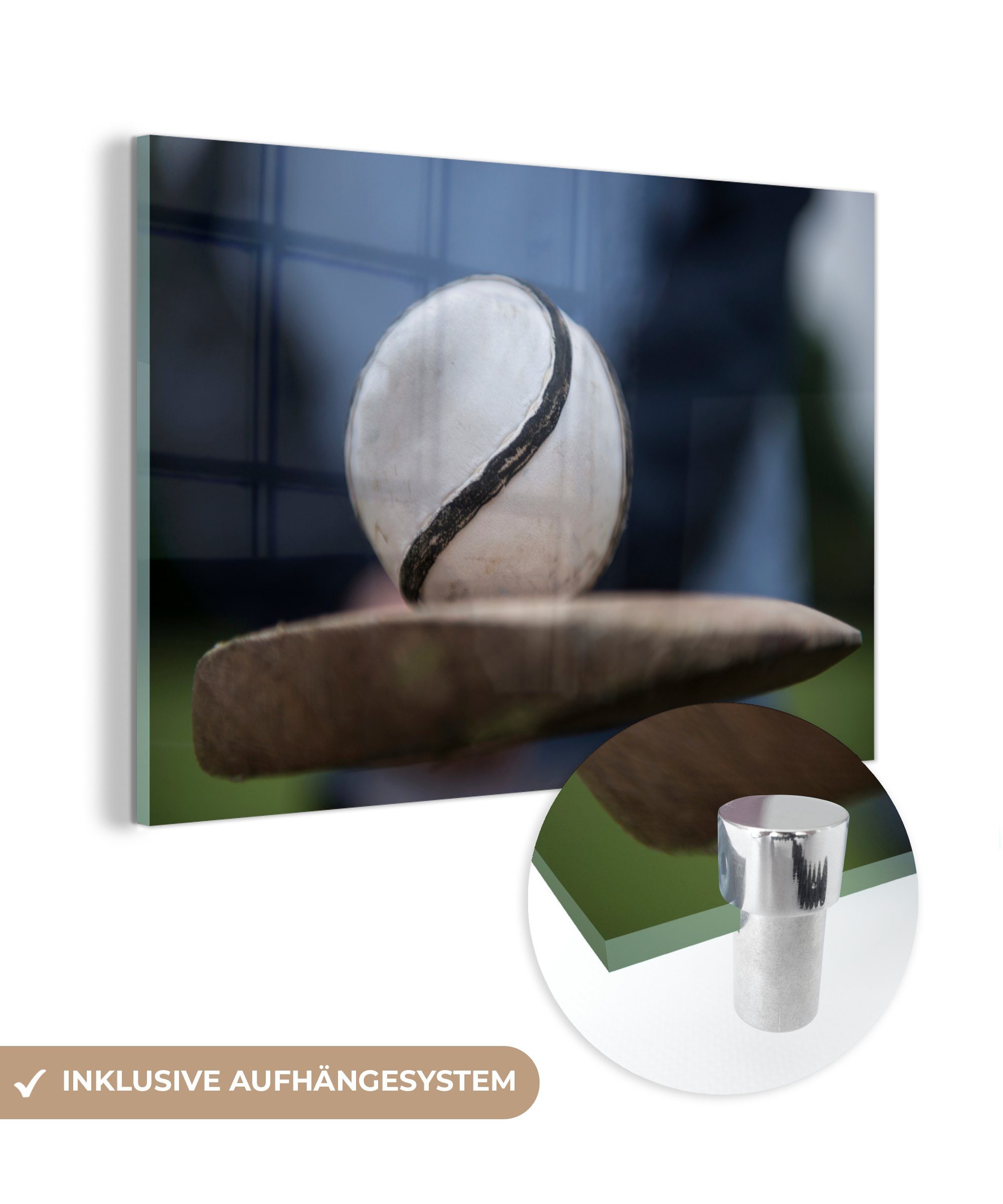 MuchoWow Acrylglasbild Nahaufnahme eines Sliotars aus der Sportart Hurling, (1 St), Acrylglasbilder Wohnzimmer & Schlafzimmer